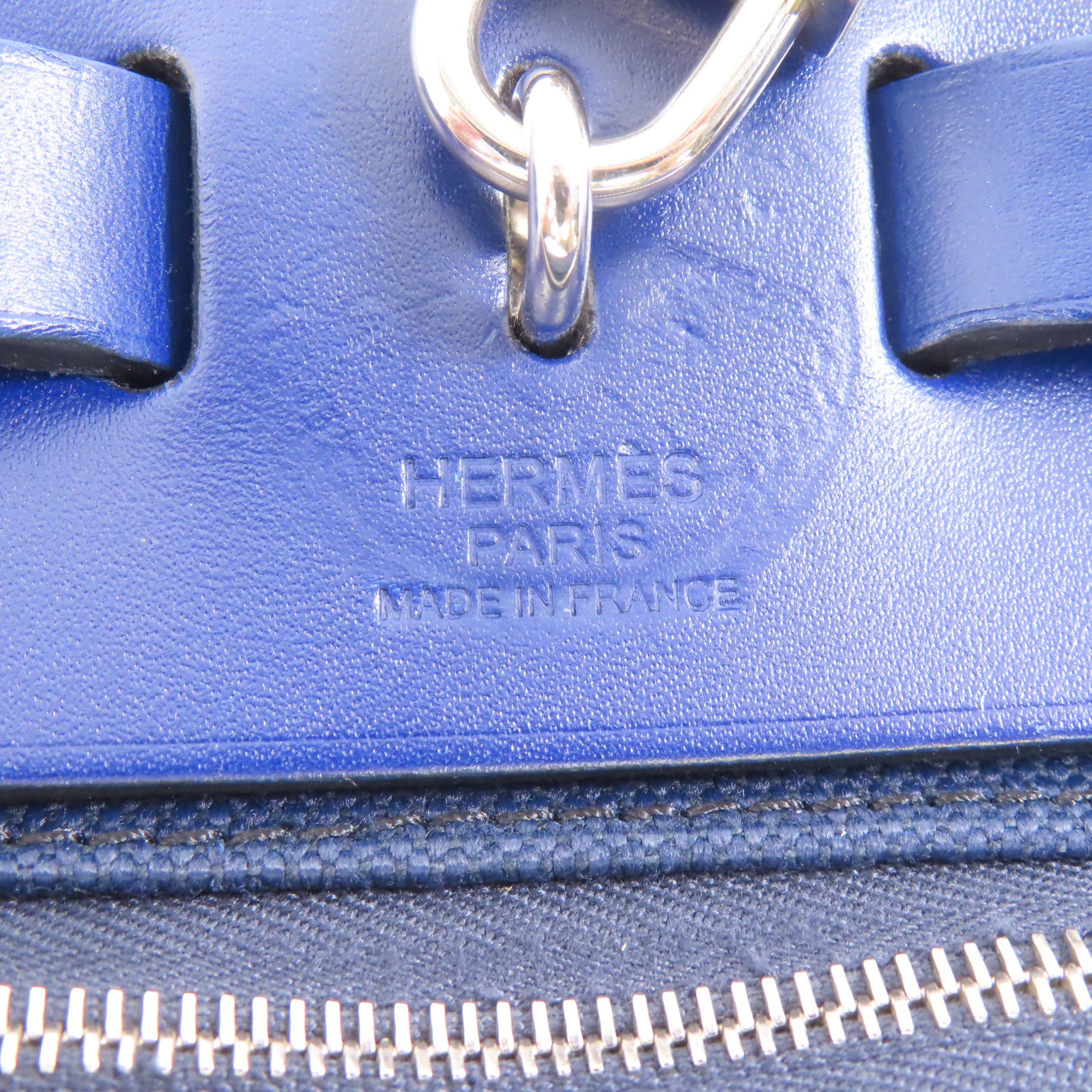 HERMES 帆布Herbag PM銀扣手挽肩背兩用袋藍色