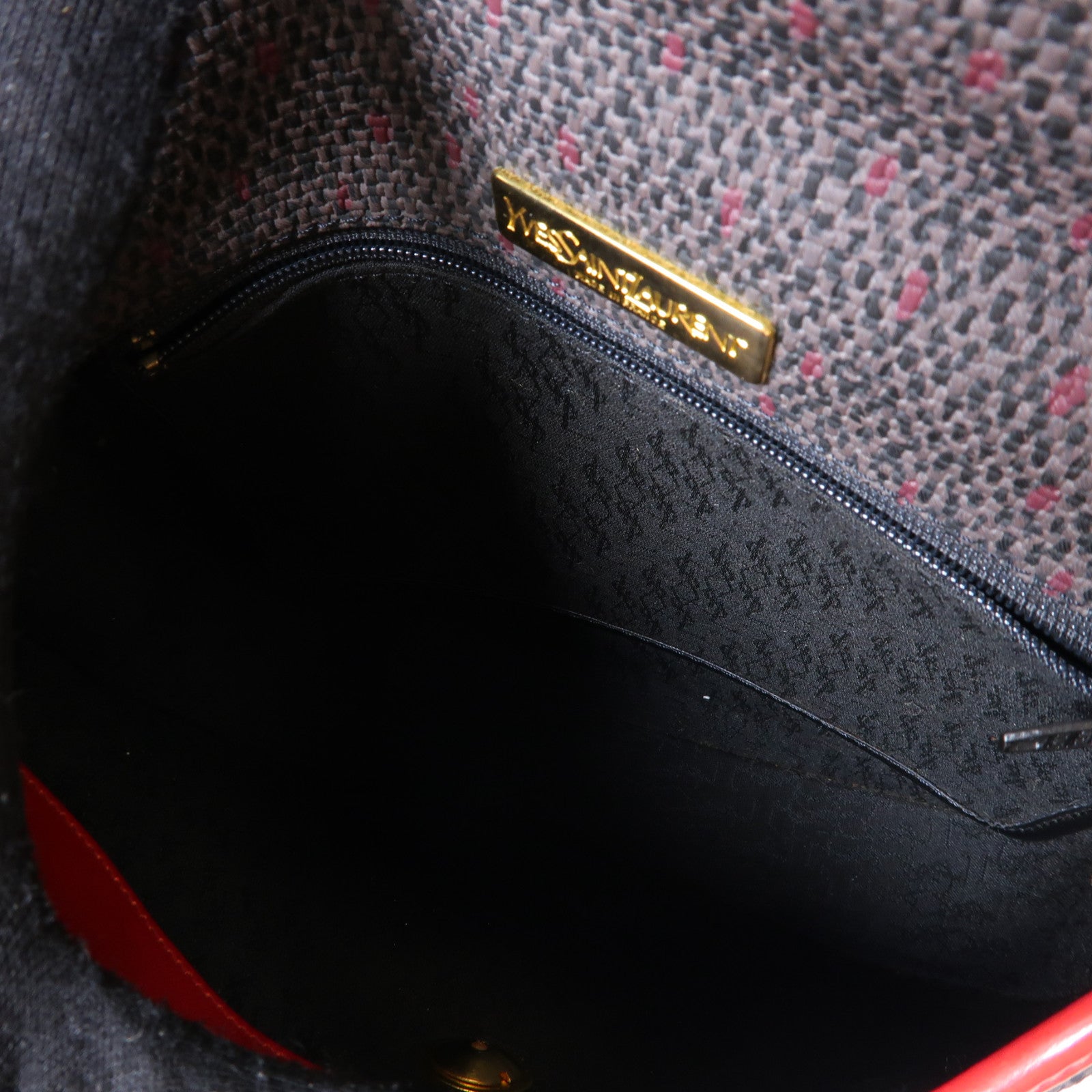 SAINT LAURENT 帆布Vinatge Shoulder Bag金扣肩背袋啡色/紅色