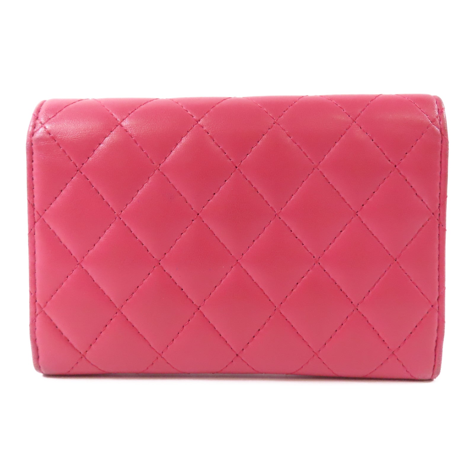 CHANEL 羊皮皮革Wallet銀扣長錢包粉紅色
