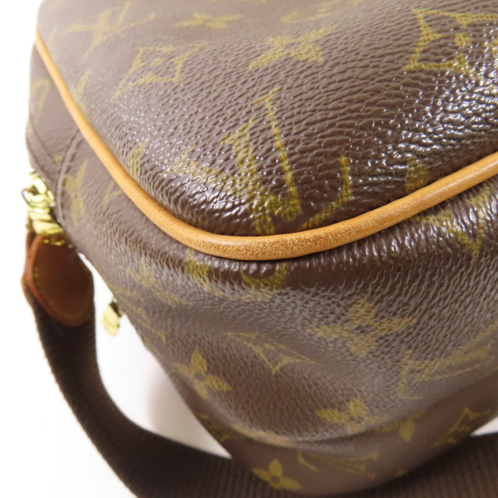 LOUIS VUITTON Monogram Reporter PM金扣肩背袋棕色