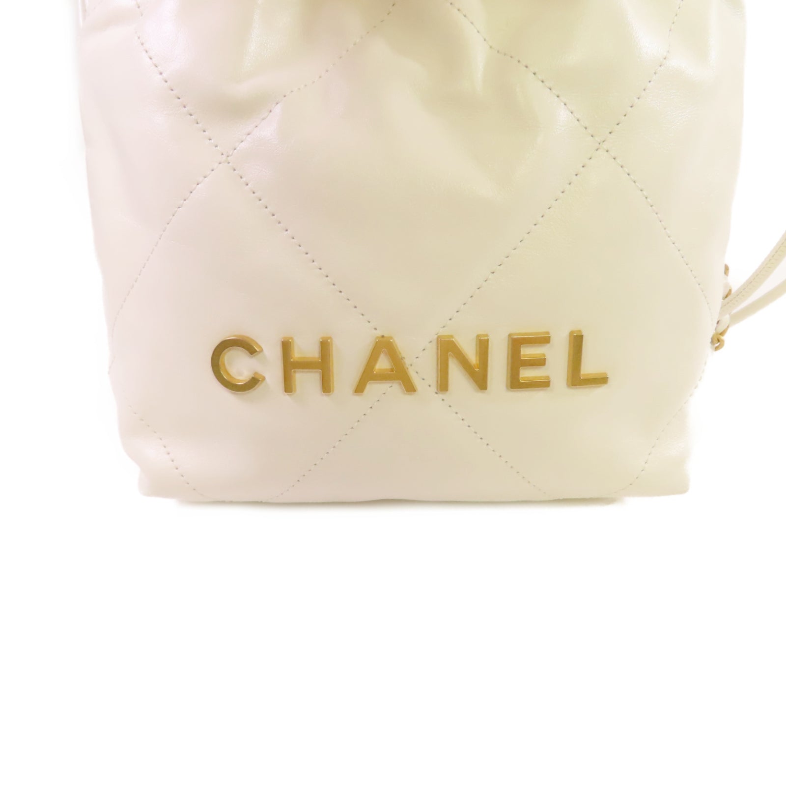 CHANEL 【激減優惠】菱格羊皮皮革Mini Chanel 22 2Way Shoulder Bag金扣鏈帶手挽肩背兩用袋白色