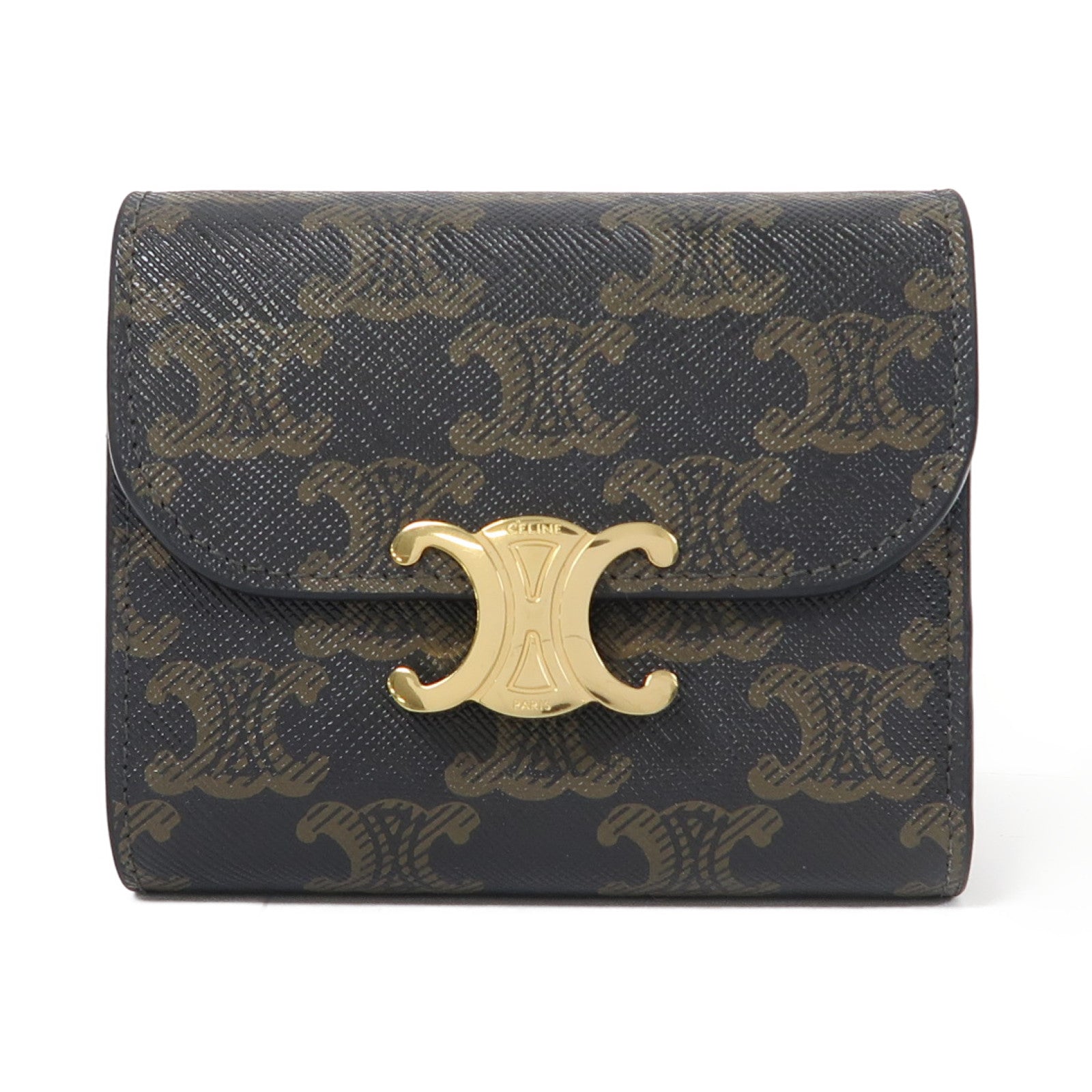 CELINE Triomphe帆布Small Flap Wallet金扣錢包啡色