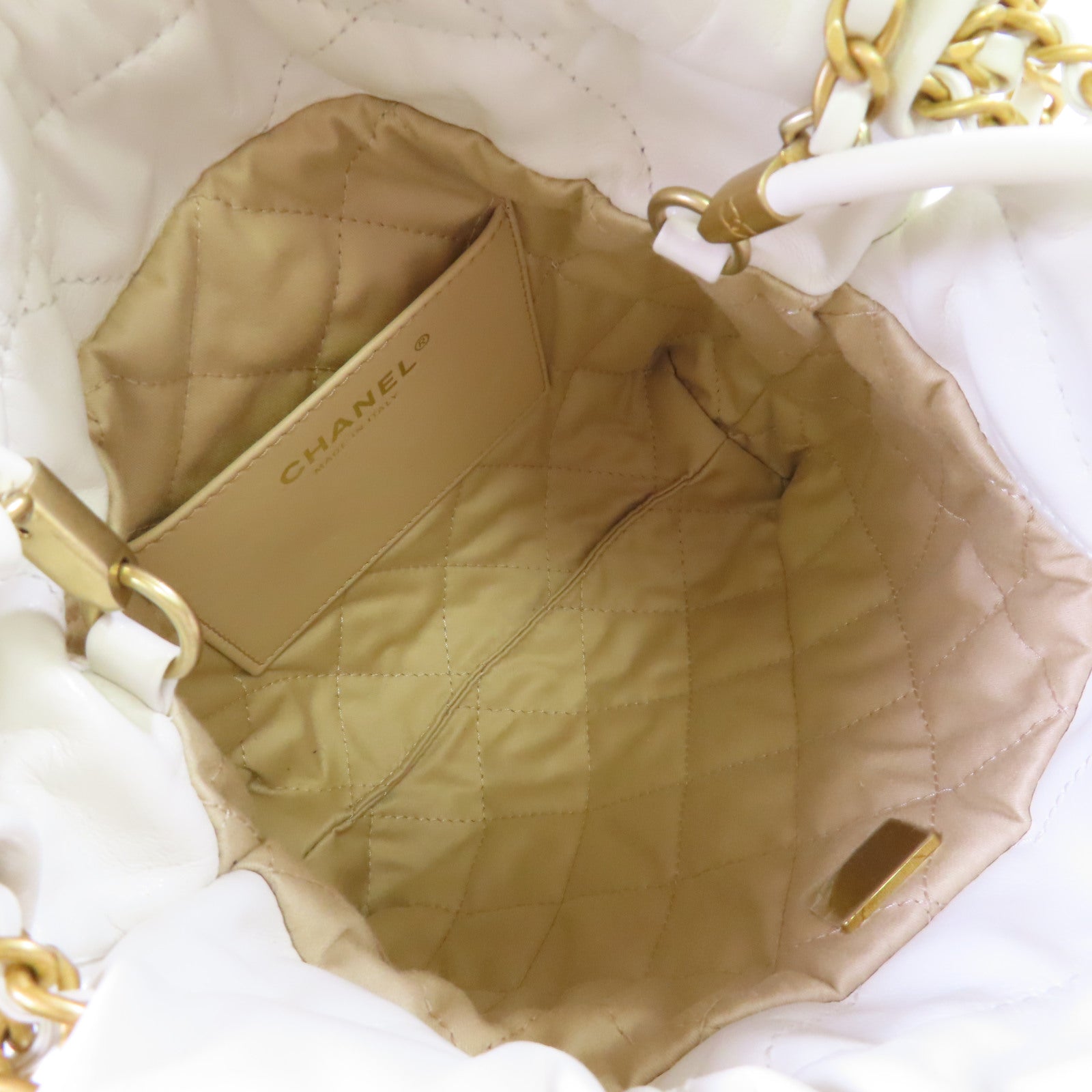 CHANEL 【激減優惠】菱格羊皮皮革Mini Chanel 22 2Way Shoulder Bag金扣鏈帶手挽肩背兩用袋白色
