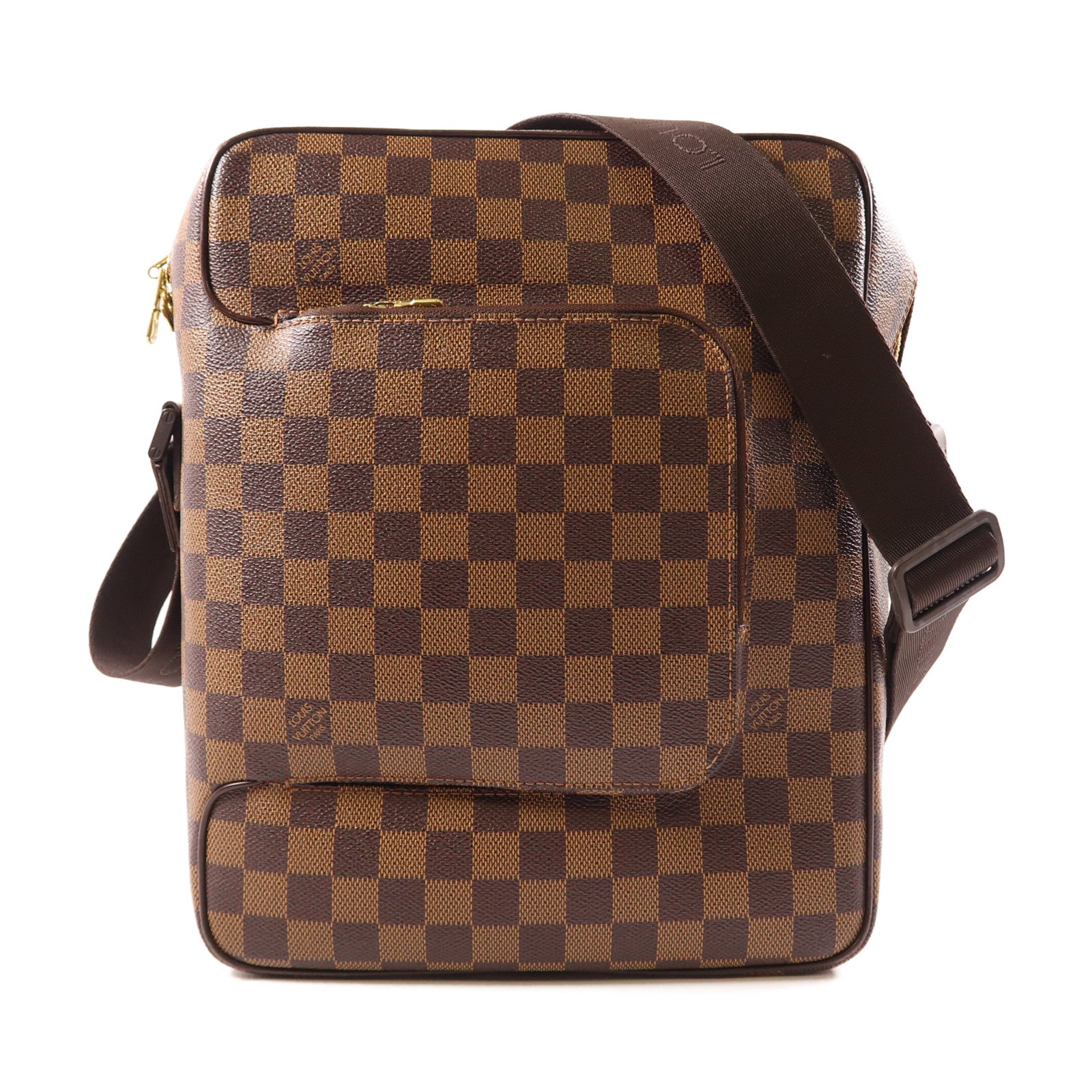 LOUIS VUITTON Damier Olaf MM金扣肩背袋棕色