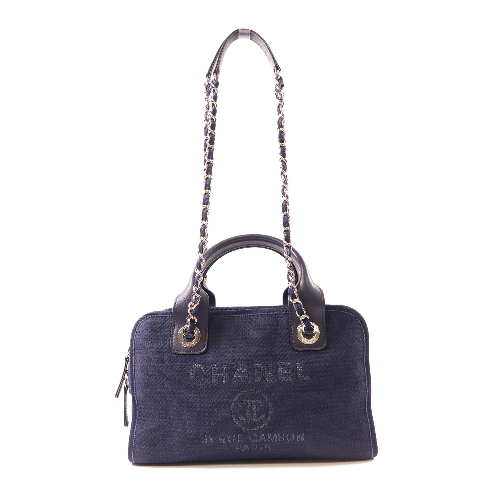 CHANEL 【激減優惠】帆布Deauville Bowling Bag銀扣手挽肩背兩用袋