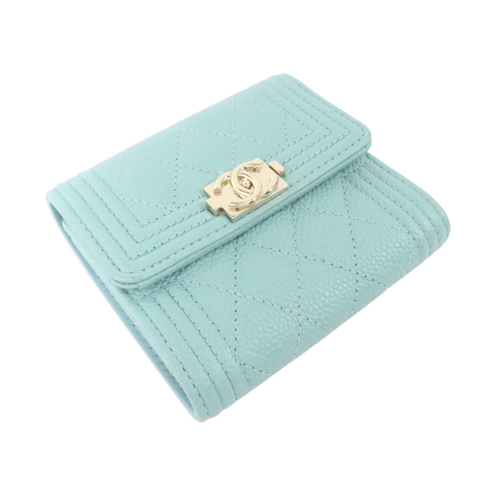 CHANEL 牛皮皮革Boy Wallet金扣錢包