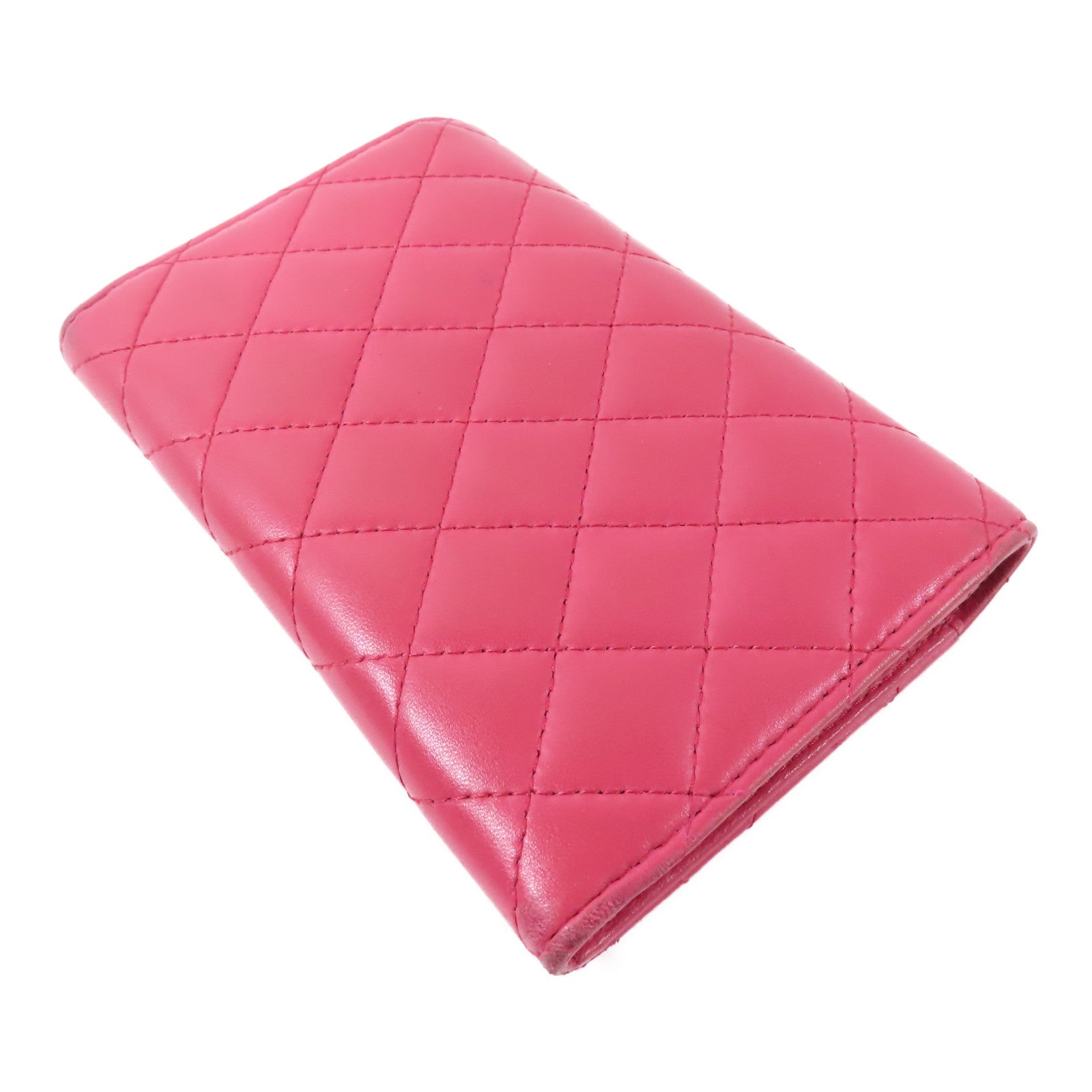 CHANEL 羊皮皮革Wallet銀扣長錢包粉紅色