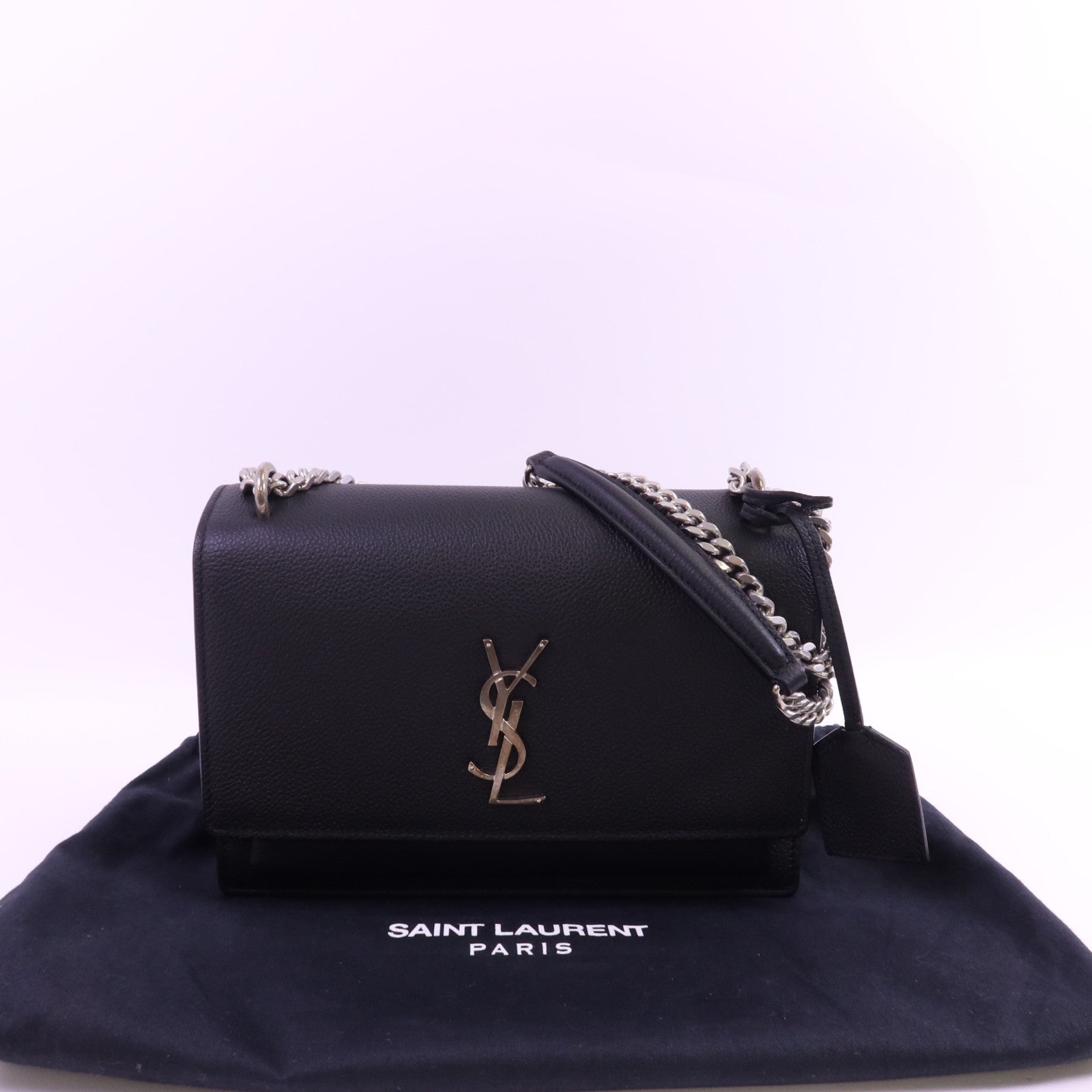 SAINT LAURENT 牛皮皮革Sunset銀扣鏈帶肩背袋