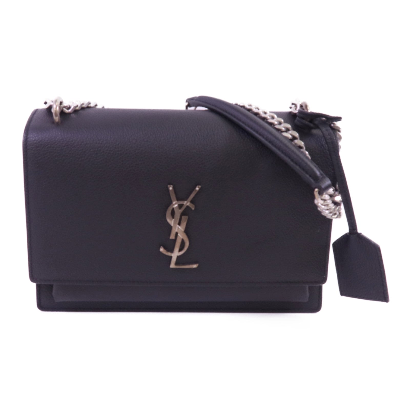 SAINT LAURENT 牛皮皮革Sunset銀扣鏈帶肩背袋