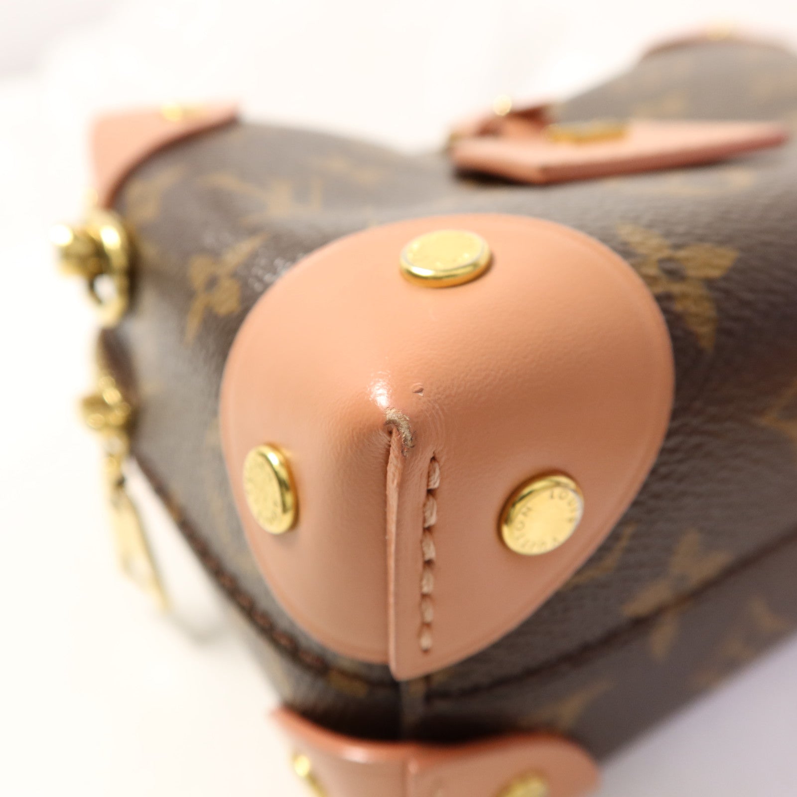 LOUIS VUITTON Monogram Petite Malle Souple金扣手挽肩背兩用袋棕色/粉紅色