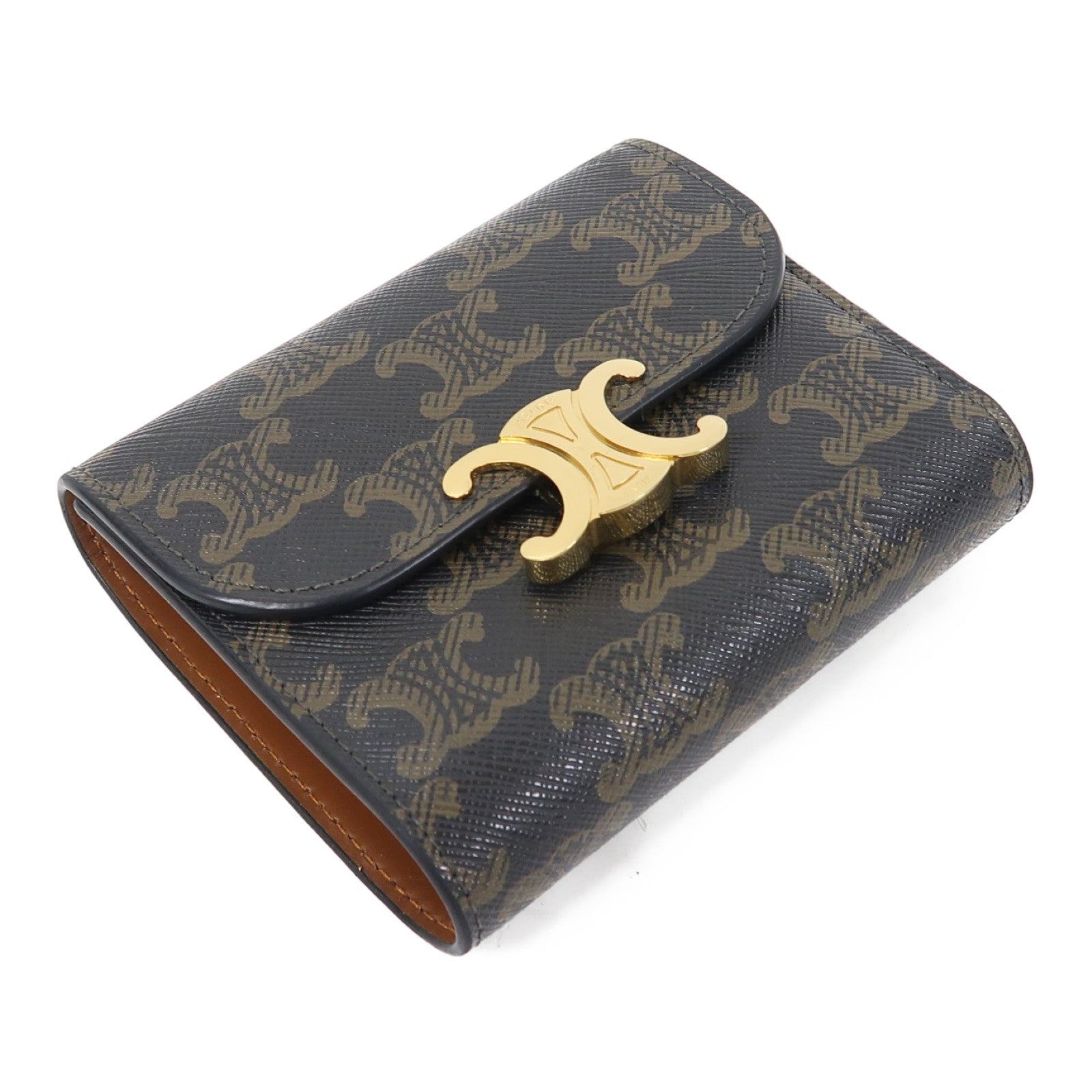 CELINE Triomphe帆布Small Flap Wallet金扣錢包啡色