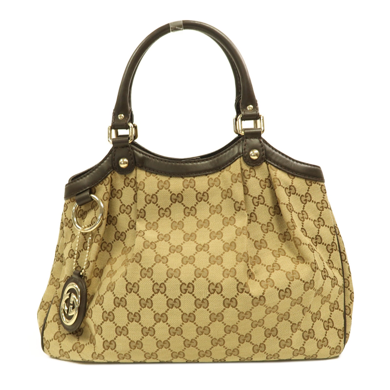 GUCCI 帆布Shoulder Bag金扣手挽袋啡色