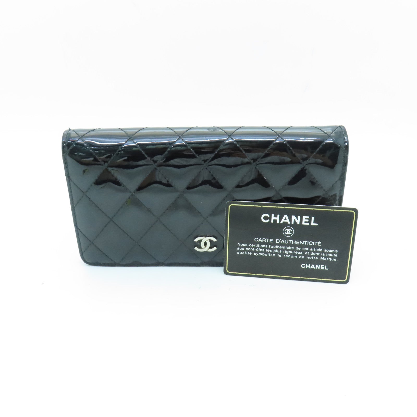 CHANEL 【激減優惠】菱格漆皮皮革Long Wallet銀扣長錢包黑色