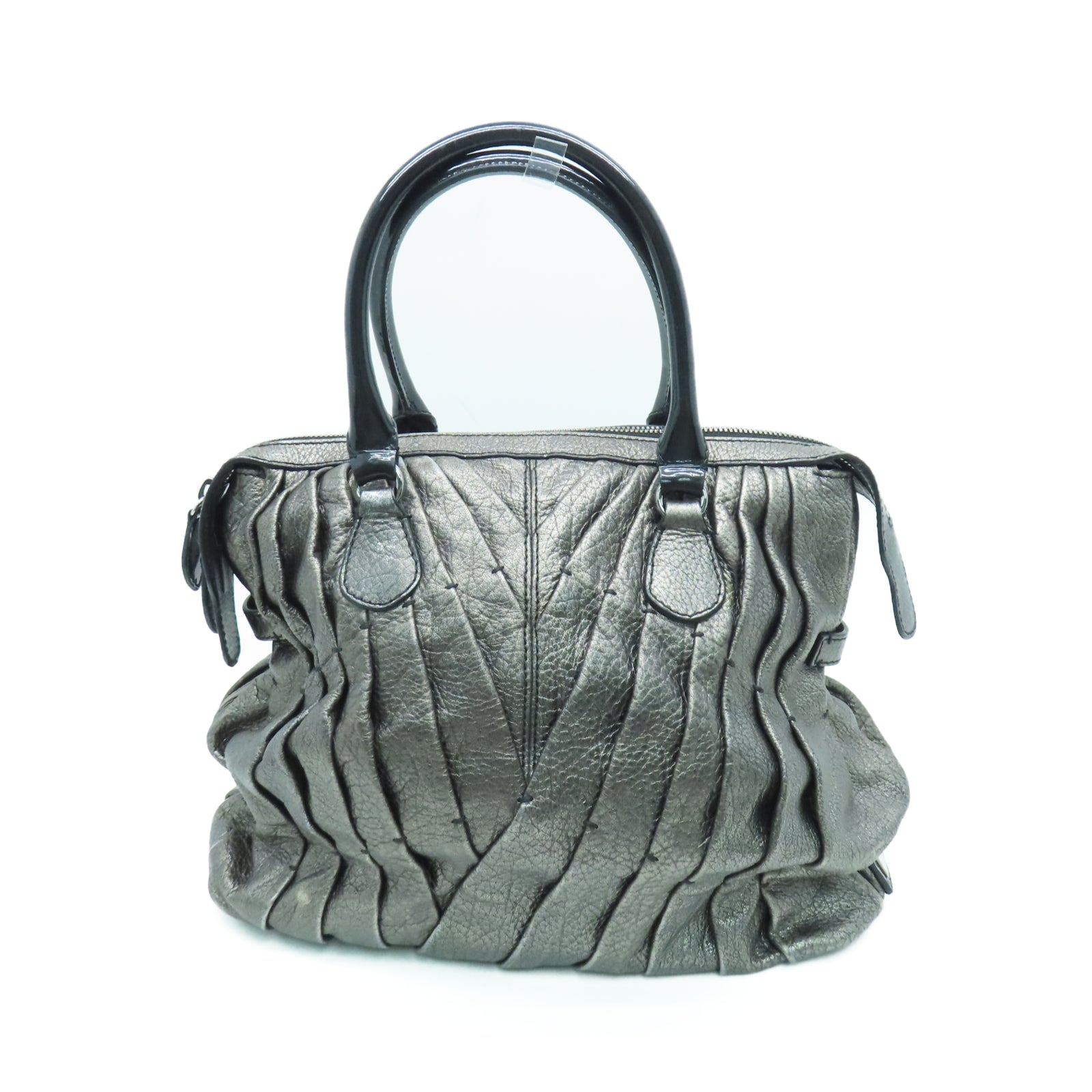 Valentino 【清倉大減價】牛皮皮革Handbag銀扣手挽袋銀色