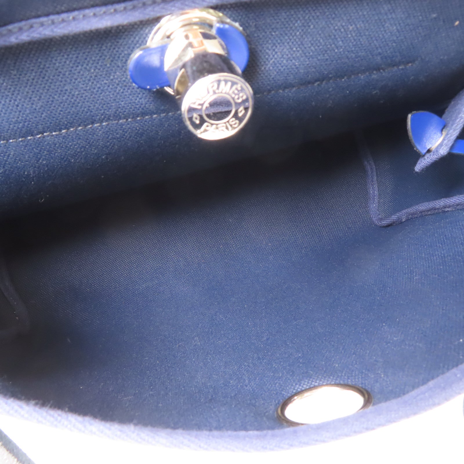 HERMES 帆布Herbag PM銀扣手挽肩背兩用袋藍色
