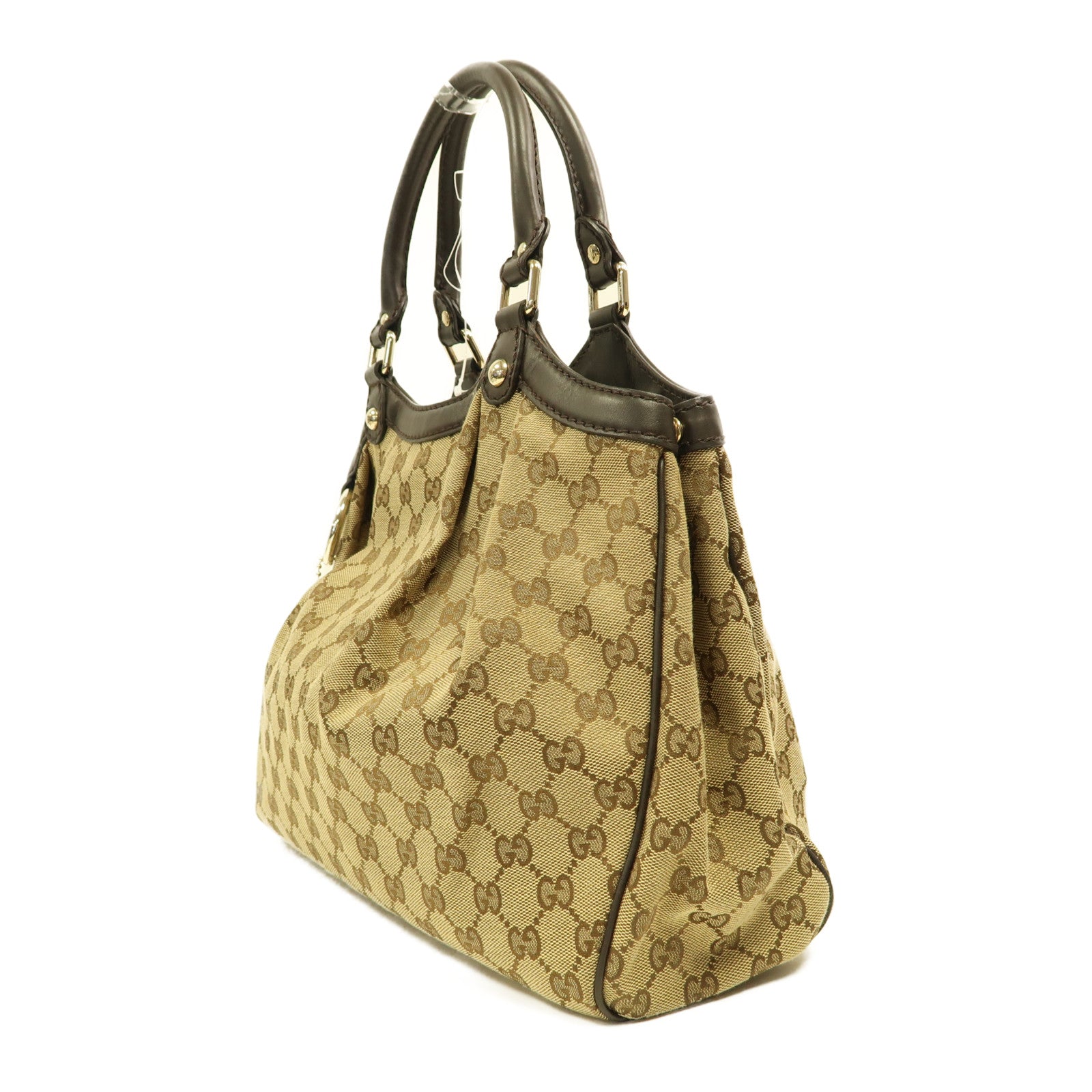 GUCCI 帆布Shoulder Bag金扣手挽袋啡色