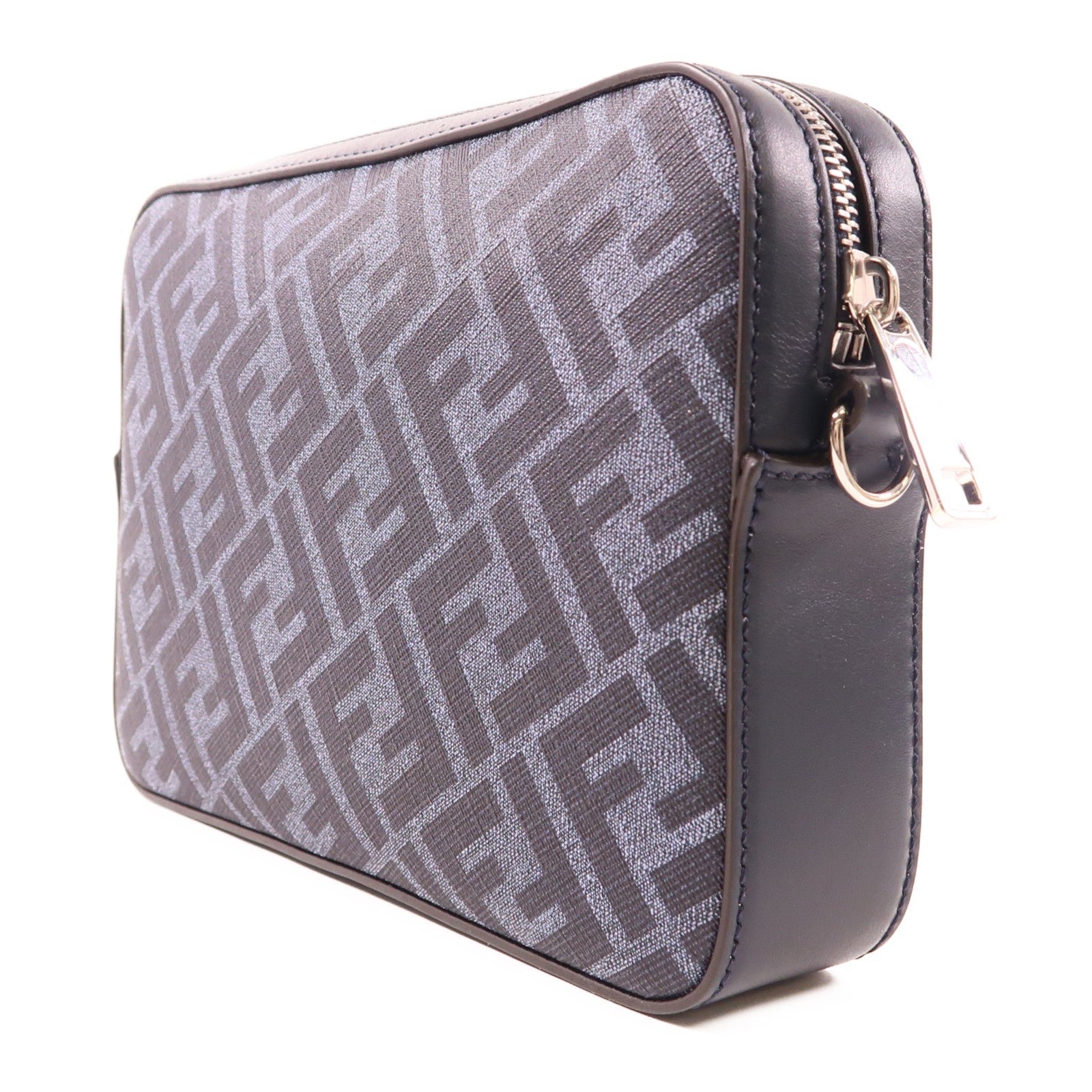 FENDI 塗層帆布Diagonal Camera Case銀扣肩背袋