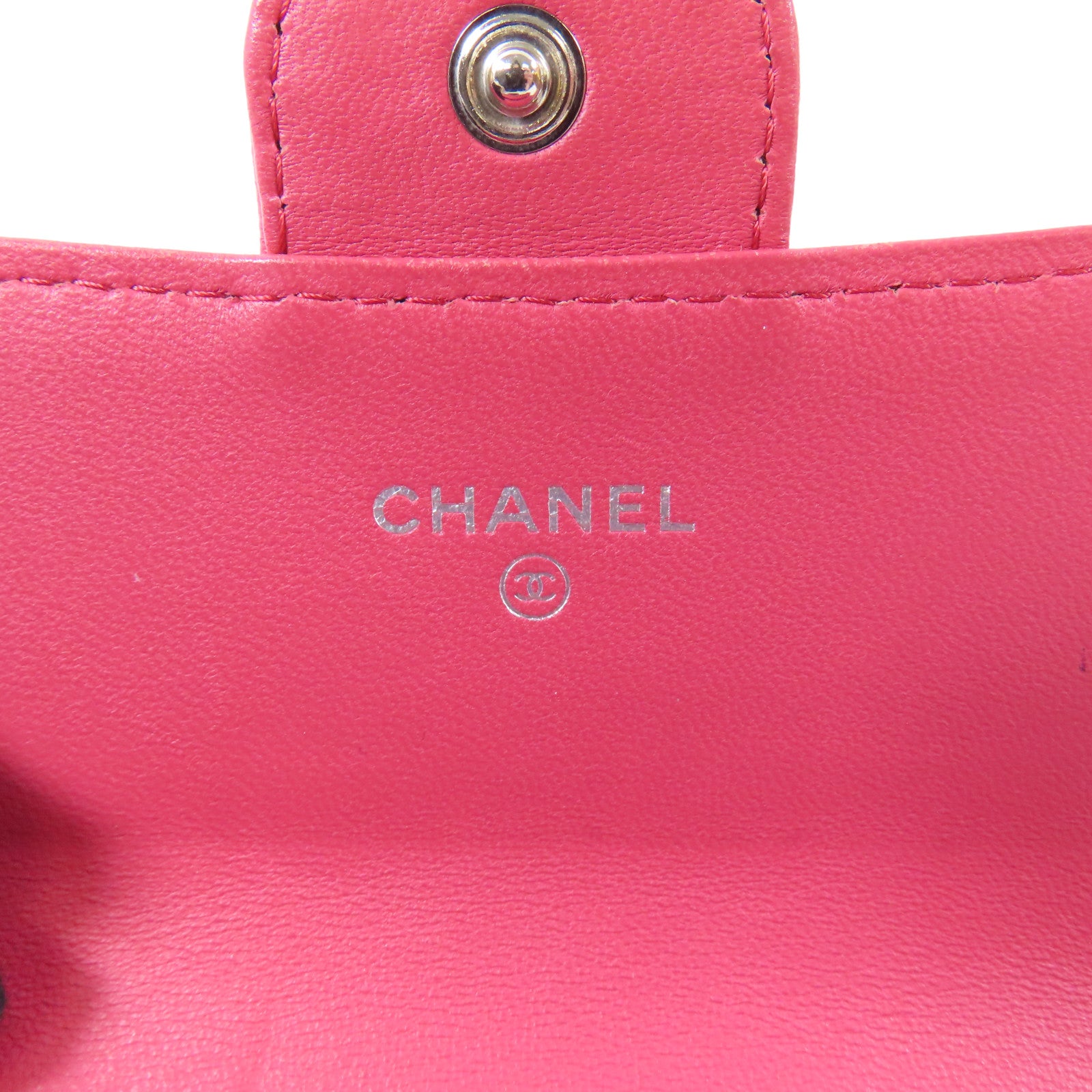 CHANEL 羊皮皮革Wallet銀扣長錢包粉紅色