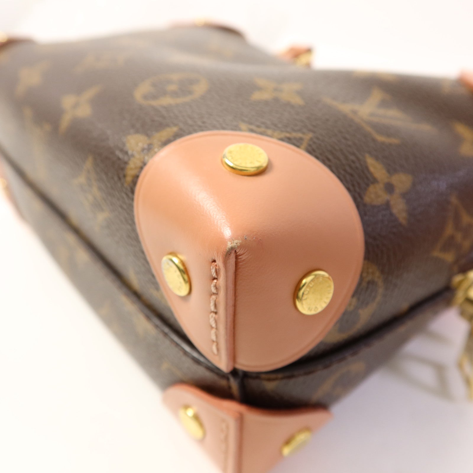 LOUIS VUITTON Monogram Petite Malle Souple金扣手挽肩背兩用袋棕色/粉紅色