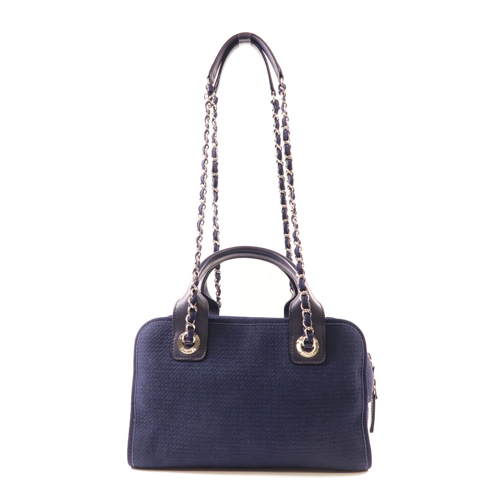 CHANEL 【激減優惠】帆布Deauville Bowling Bag銀扣手挽肩背兩用袋