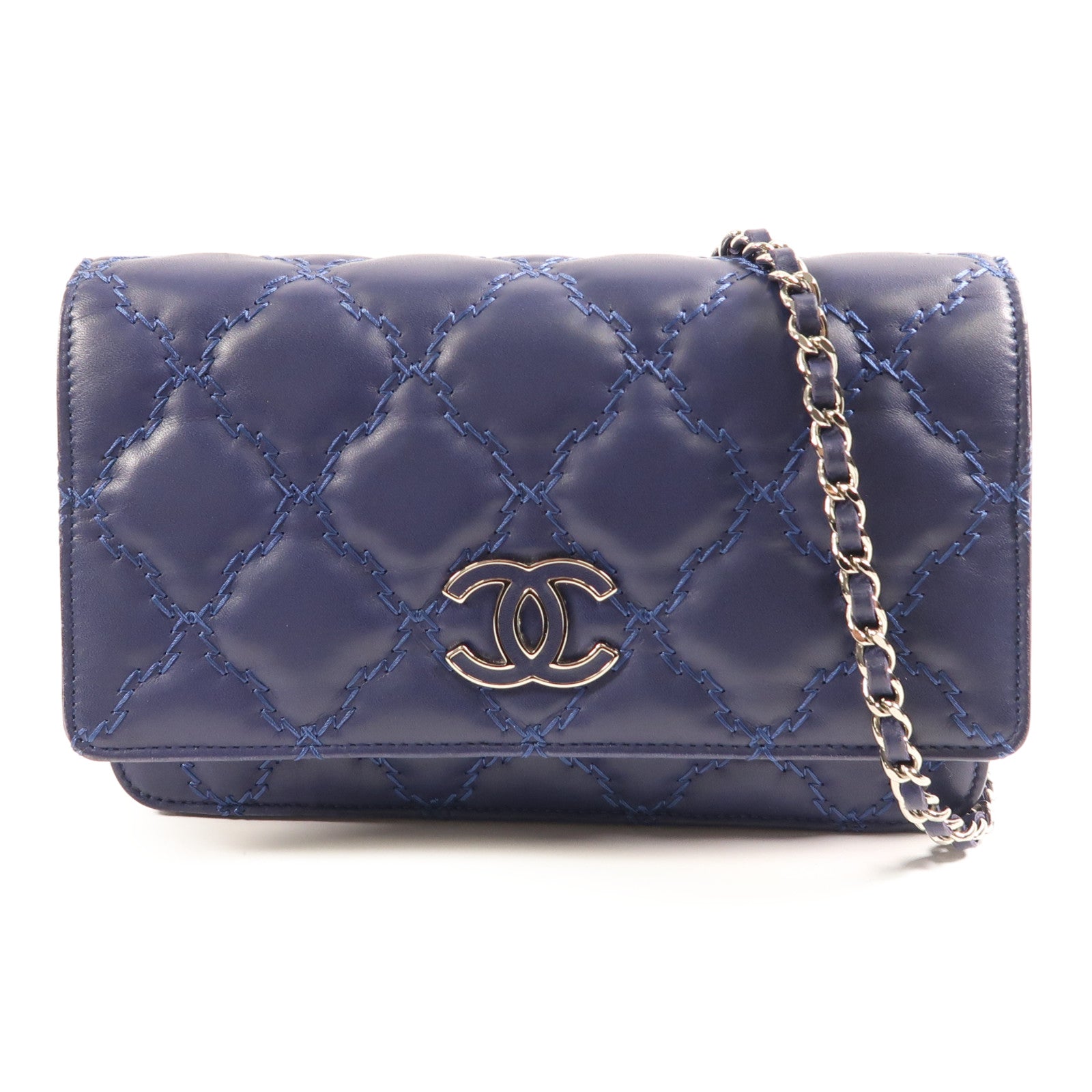 CHANEL CC SHW WOC Wallet On Chain Shoulder Bag Calfskin Leather Blue