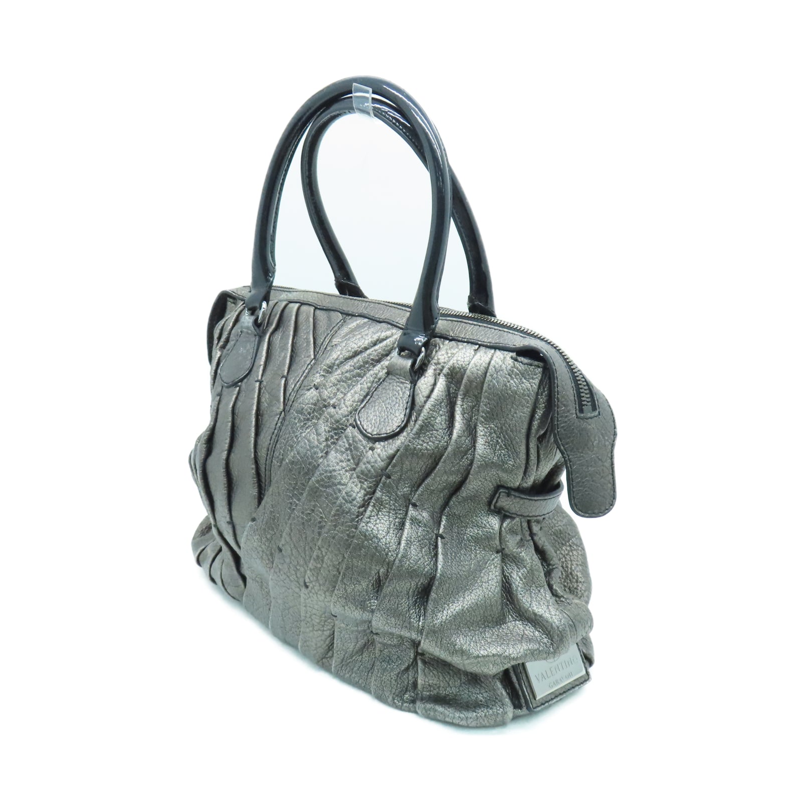 Valentino 【清倉大減價】牛皮皮革Handbag銀扣手挽袋銀色