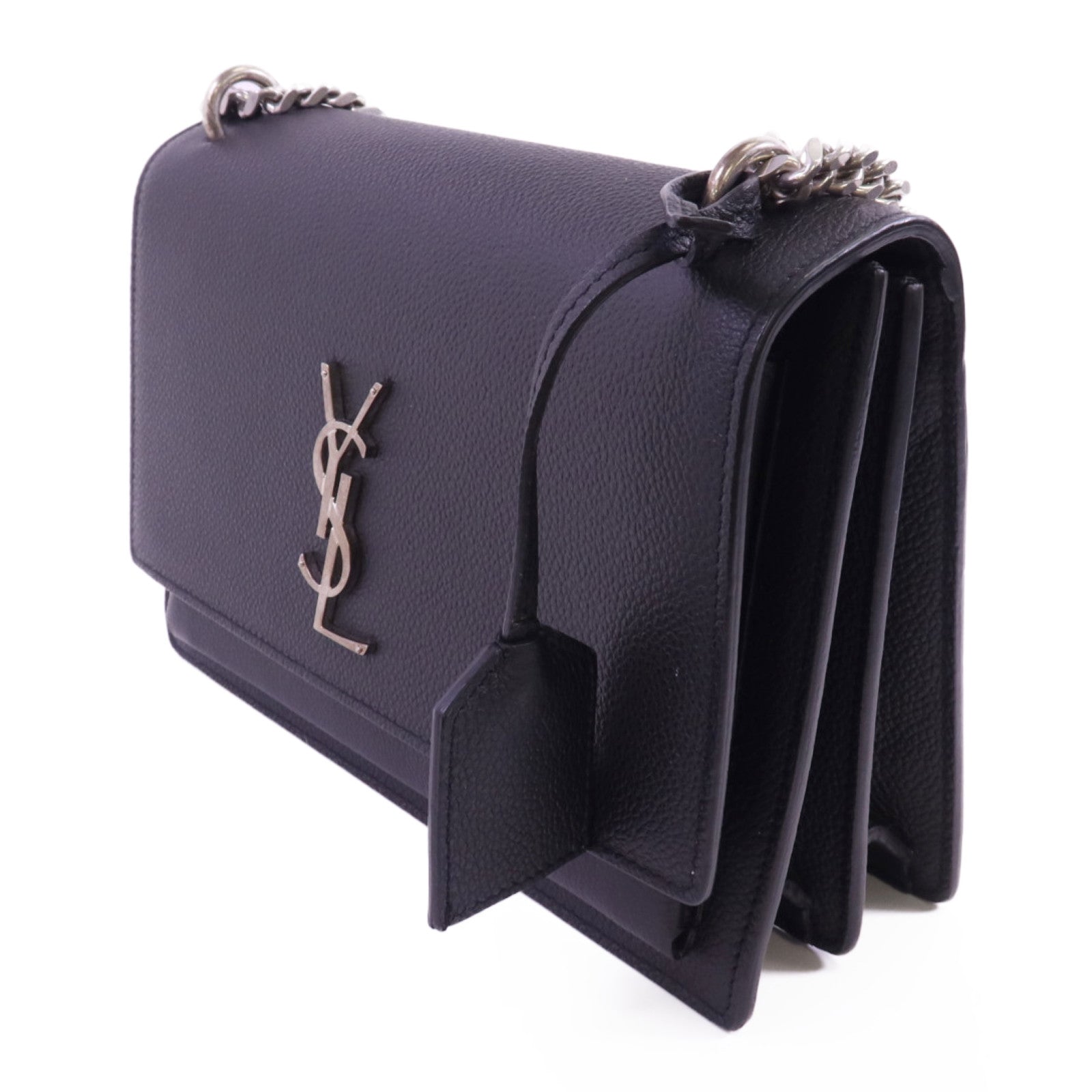 SAINT LAURENT 牛皮皮革Sunset銀扣鏈帶肩背袋