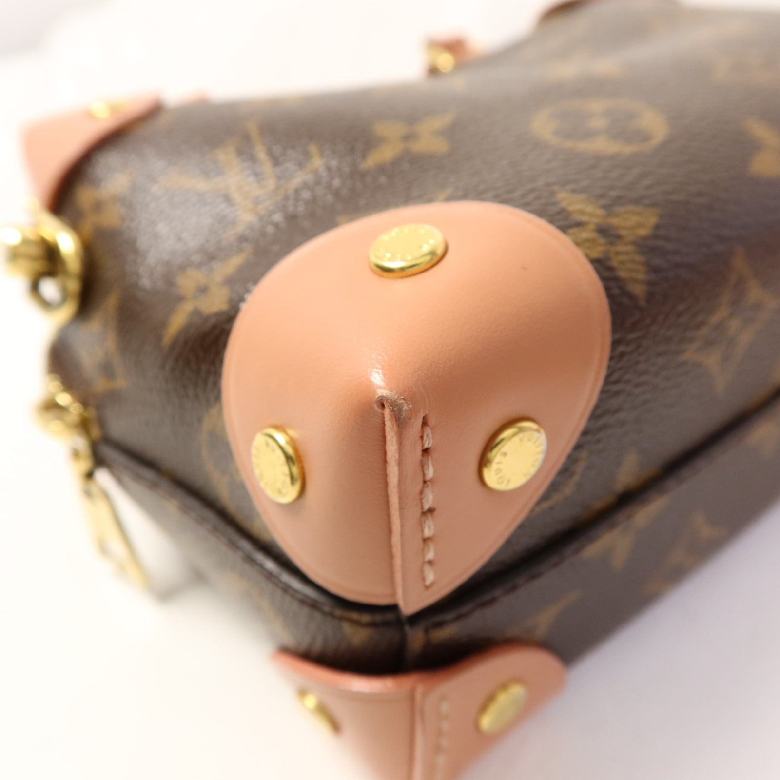 LOUIS VUITTON Monogram Petite Malle Souple金扣手挽肩背兩用袋棕色/粉紅色
