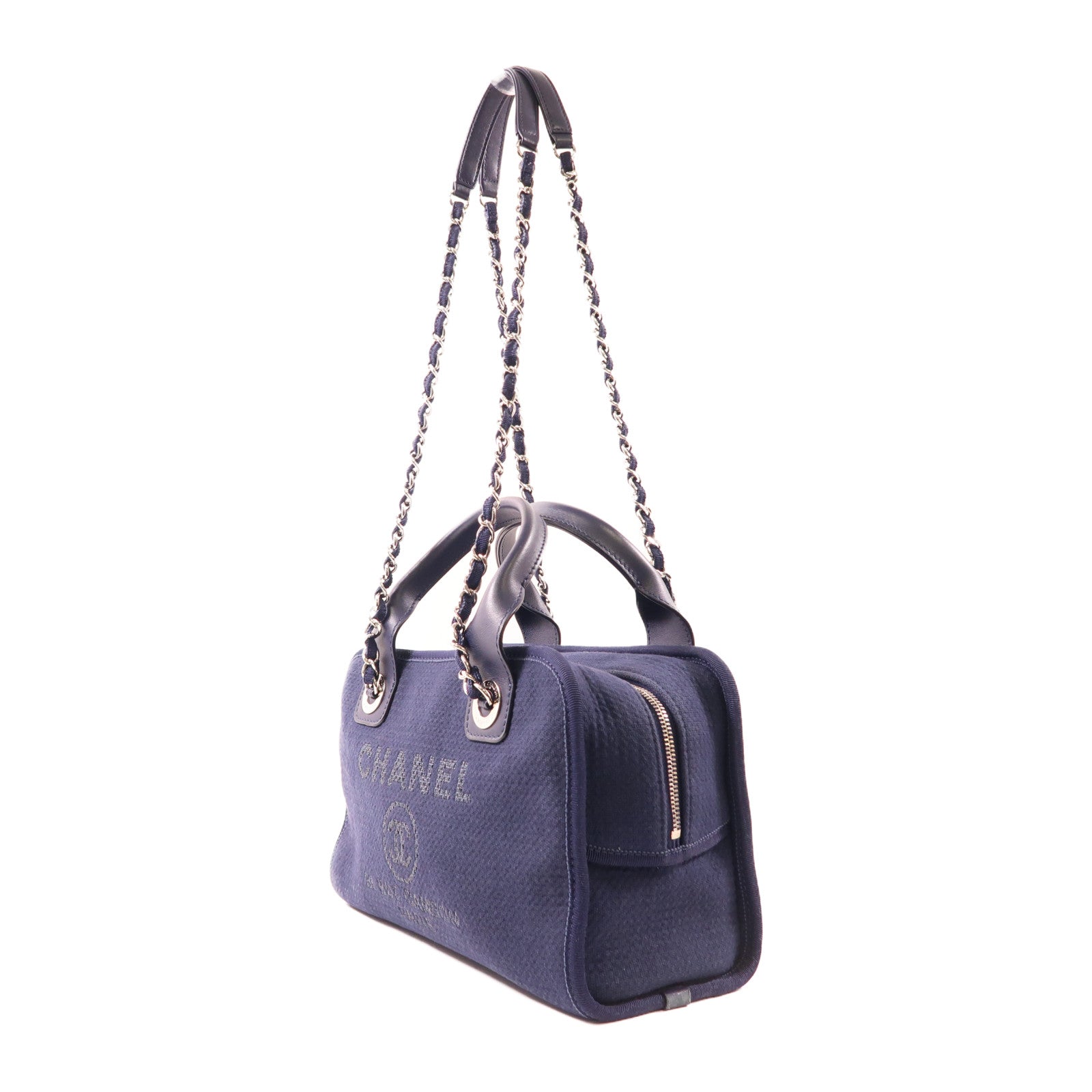 CHANEL 【激減優惠】帆布Deauville Bowling Bag銀扣手挽肩背兩用袋