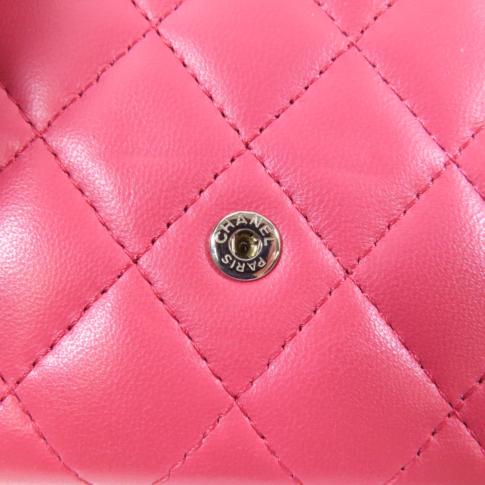 CHANEL 羊皮皮革Wallet銀扣長錢包粉紅色