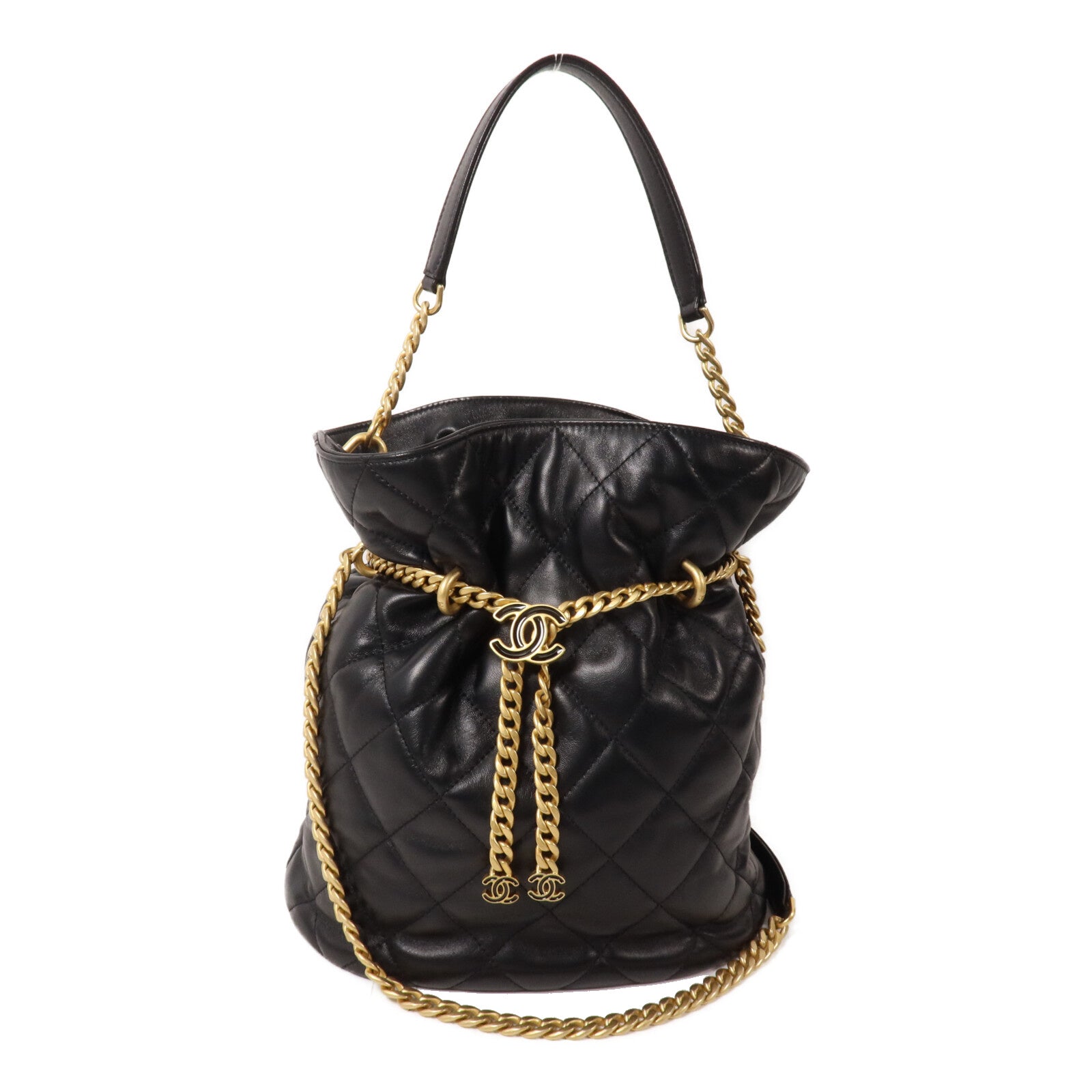 CHANEL 羊皮皮革Bucket Bag鏈帶手挽肩背兩用袋