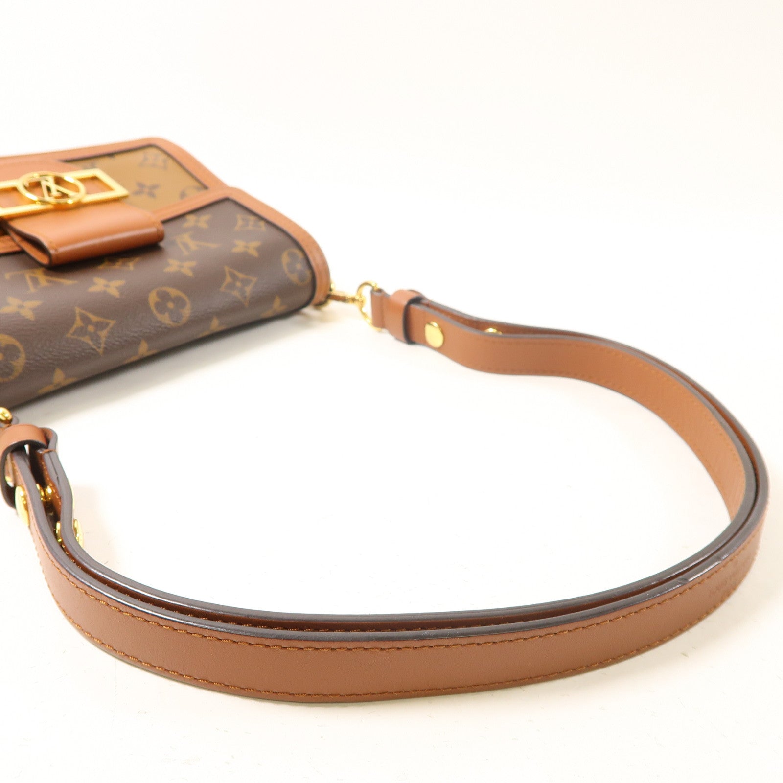 LOUIS VUITTON Monogram Reverse Mini Dauphine金扣肩背袋啡色