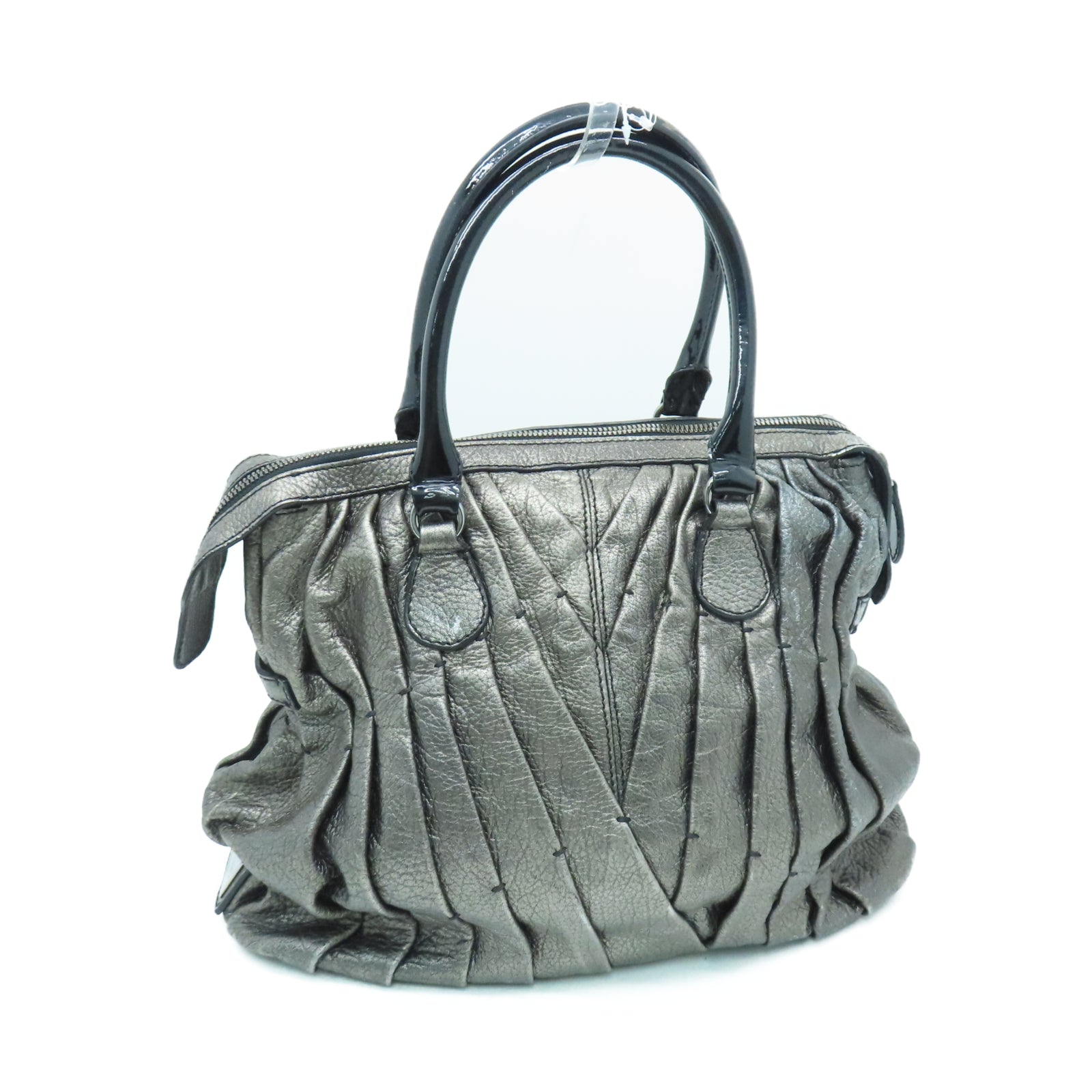 Valentino 【清倉大減價】牛皮皮革Handbag銀扣手挽袋銀色