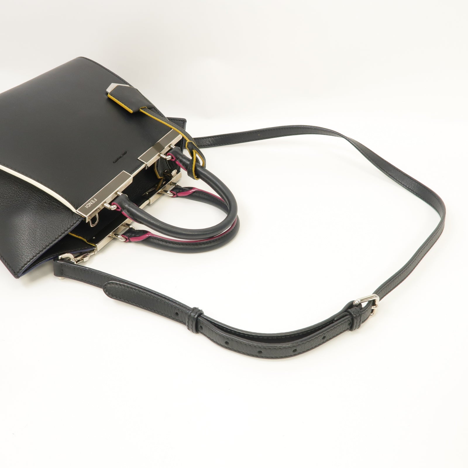 FENDI 【激減優惠】牛皮皮革Mini 3 Jours銀扣手挽肩背兩用袋黑色