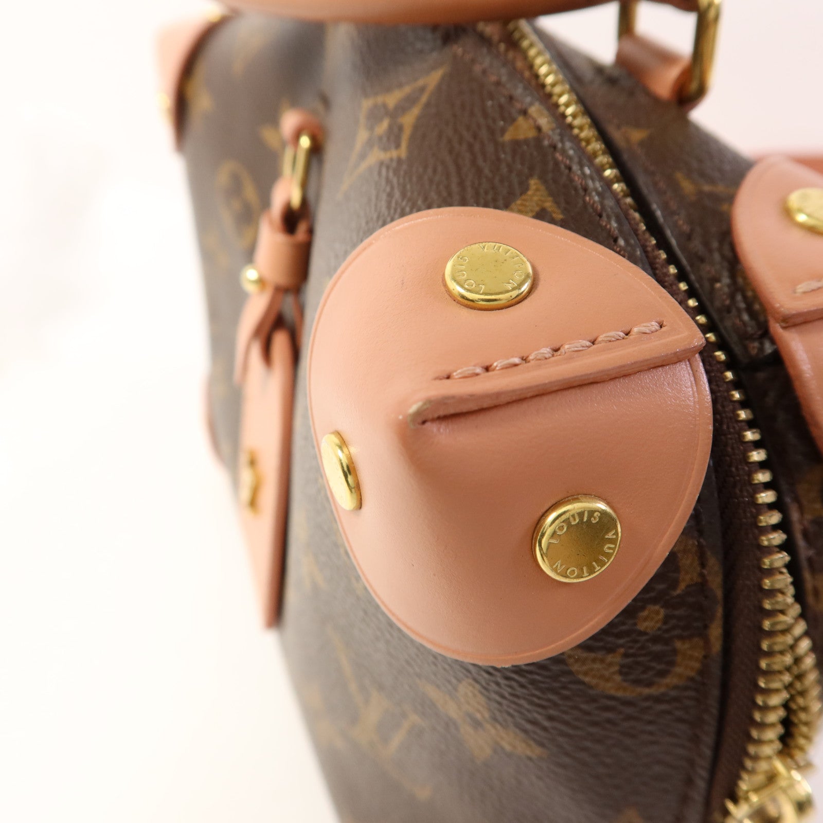 LOUIS VUITTON Monogram Petite Malle Souple金扣手挽肩背兩用袋棕色/粉紅色