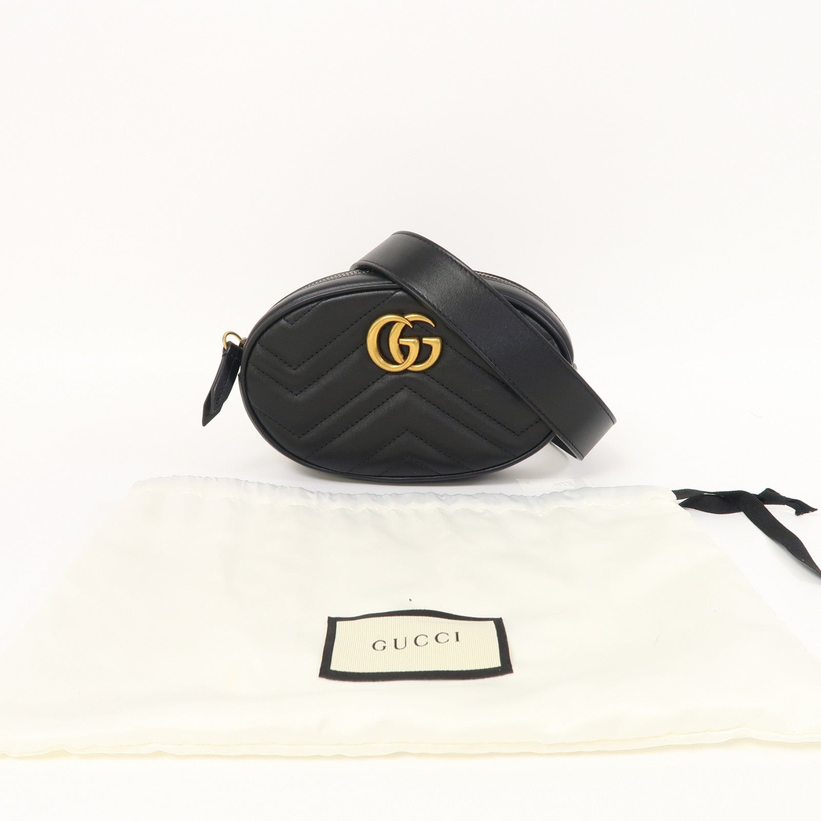 GUCCI GG GHW Waist Bag 476434 Calfskin Leather Black
