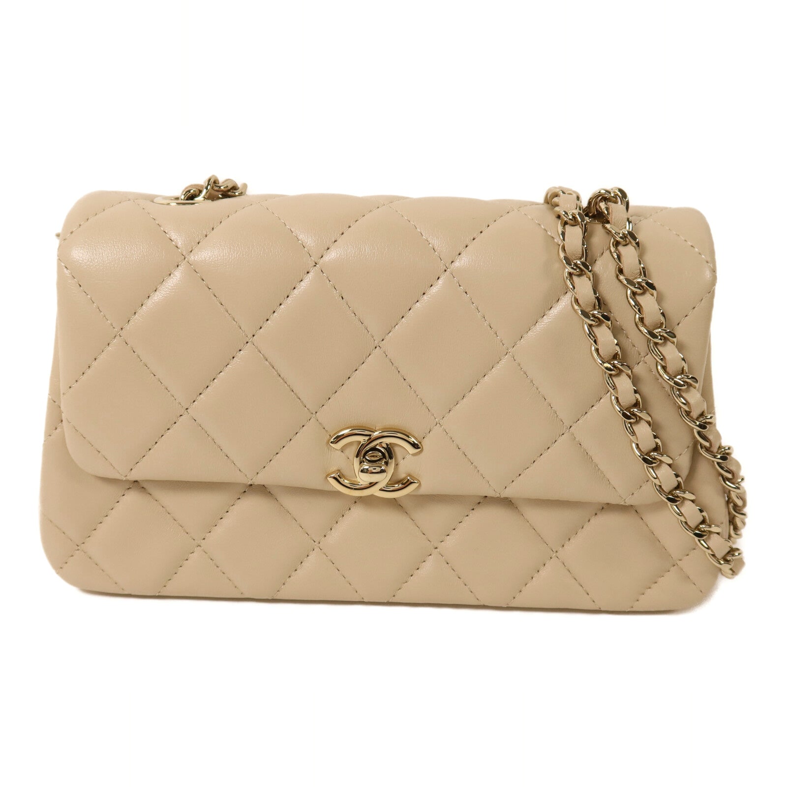 CHANEL 羊皮皮革Chain Shoulder金扣鏈帶肩背袋