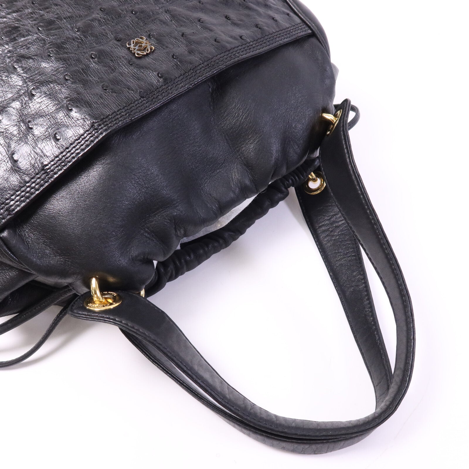 LOEWE 鴕鳥皮革/羊皮皮革Vintage Hand Bag金扣手挽袋