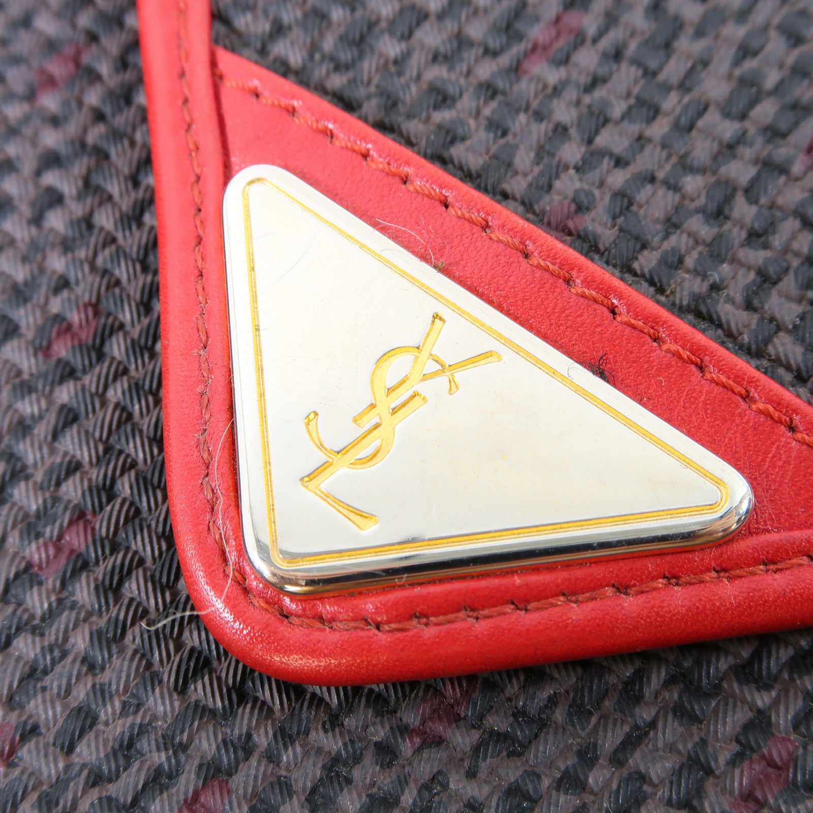 SAINT LAURENT 帆布Vinatge Shoulder Bag金扣肩背袋啡色/紅色