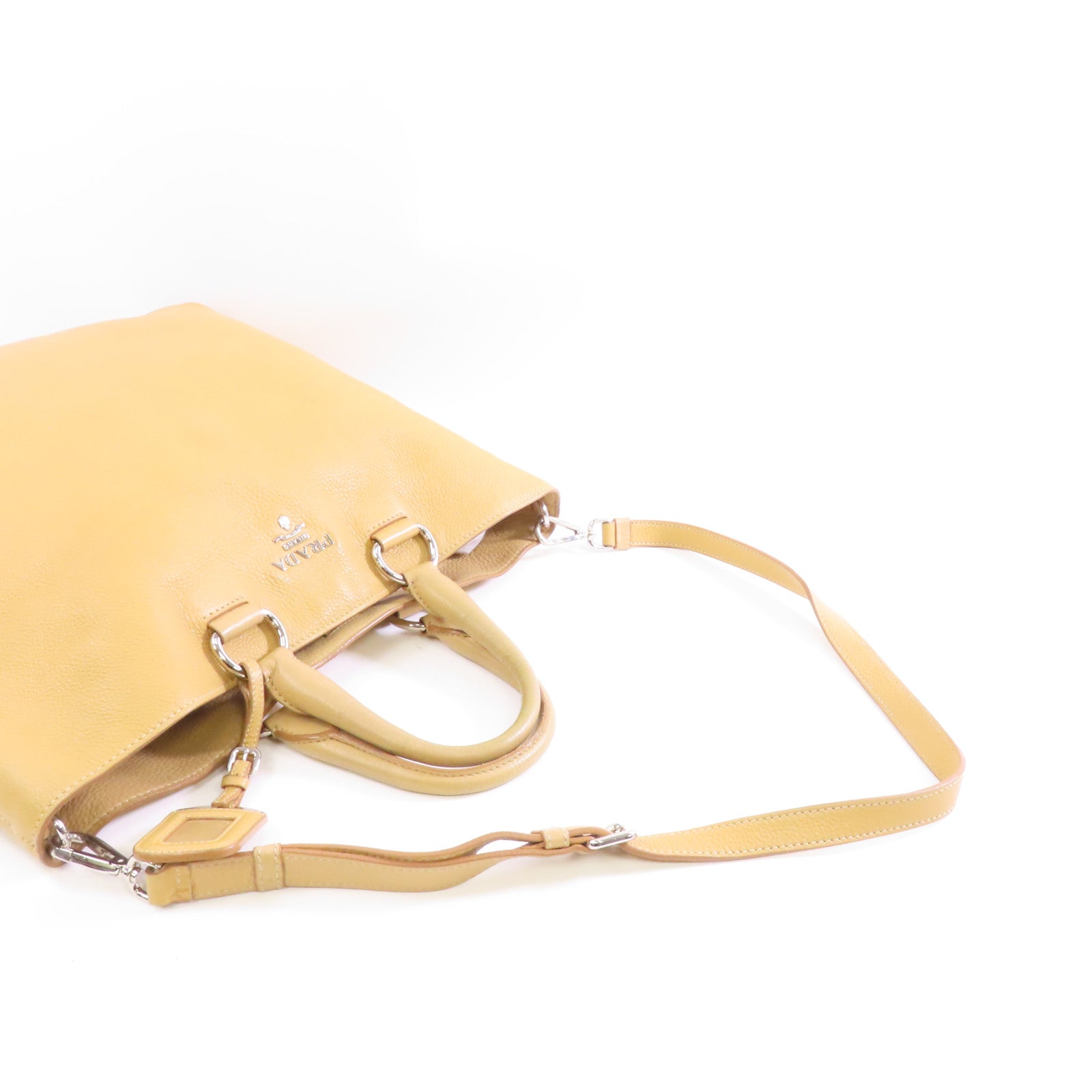 PRADA 牛皮皮革Shoulder Tote銀扣手挽肩背兩用袋卡其色