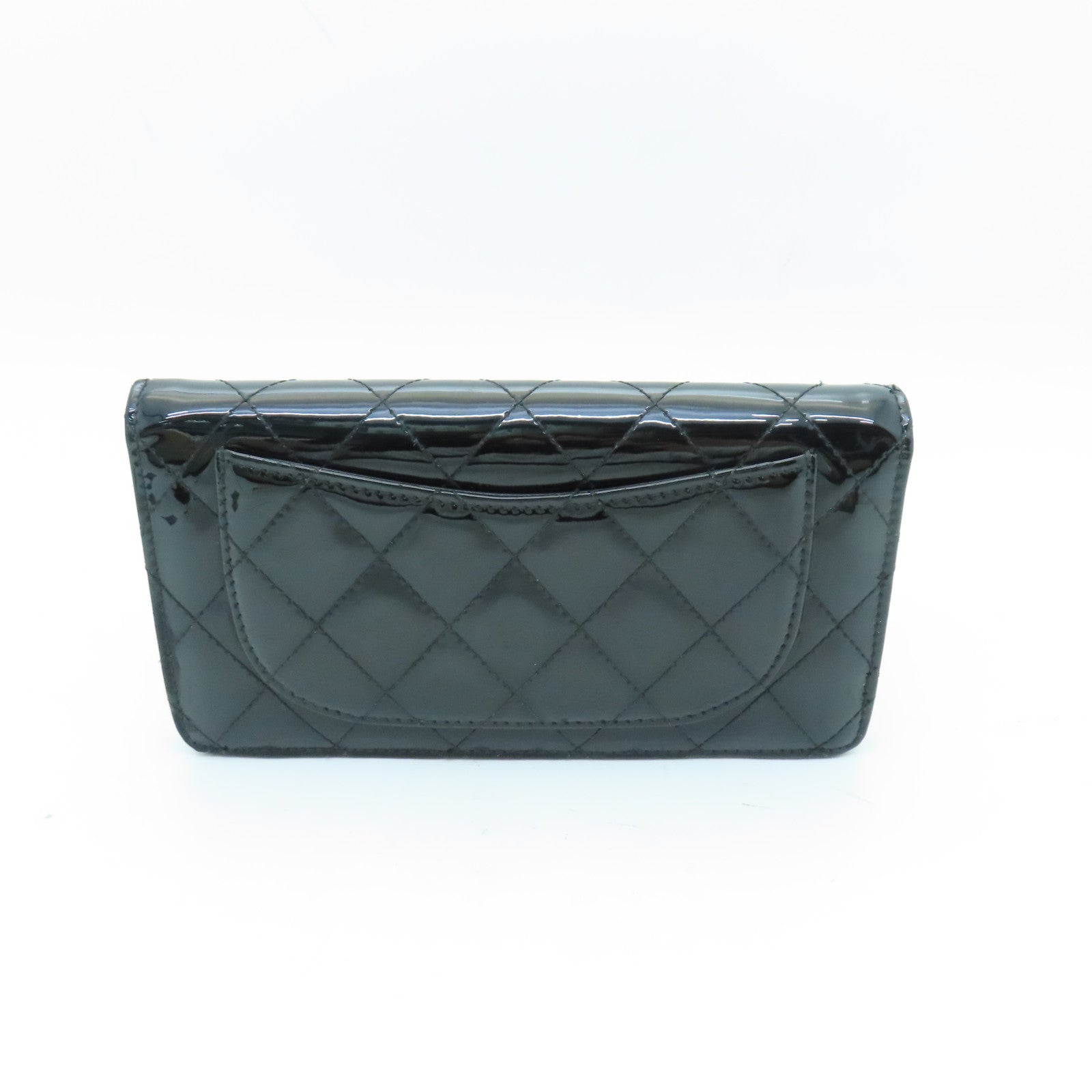 CHANEL 【激減優惠】菱格漆皮皮革Long Wallet銀扣長錢包黑色