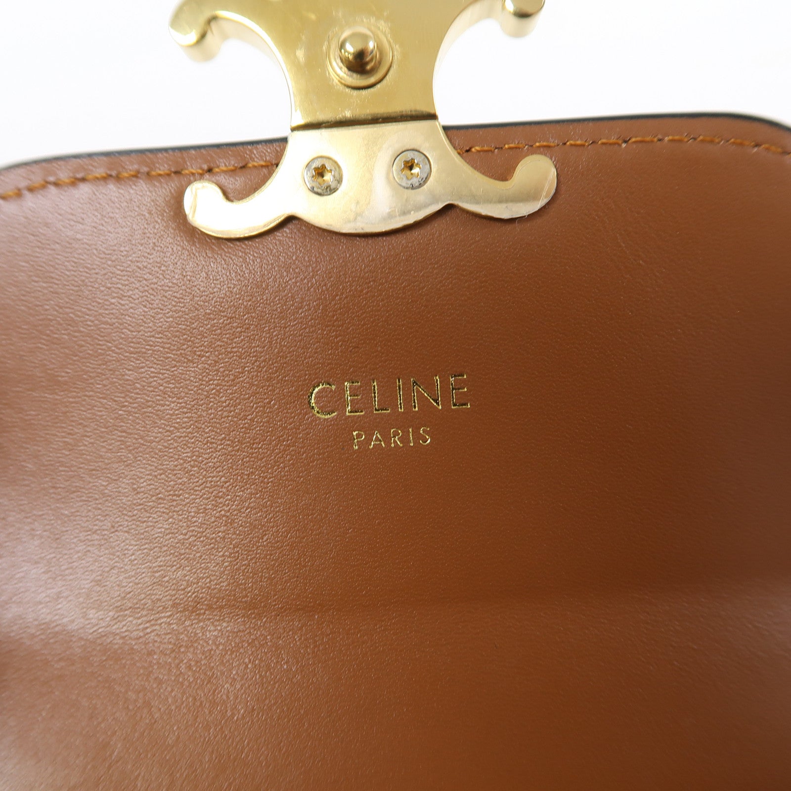 CELINE Triomphe帆布Small Flap Wallet金扣錢包啡色