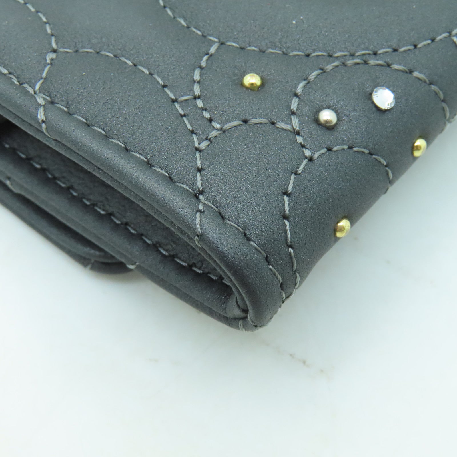 CHANEL 羊皮皮革Card Case銀扣卡片套灰色