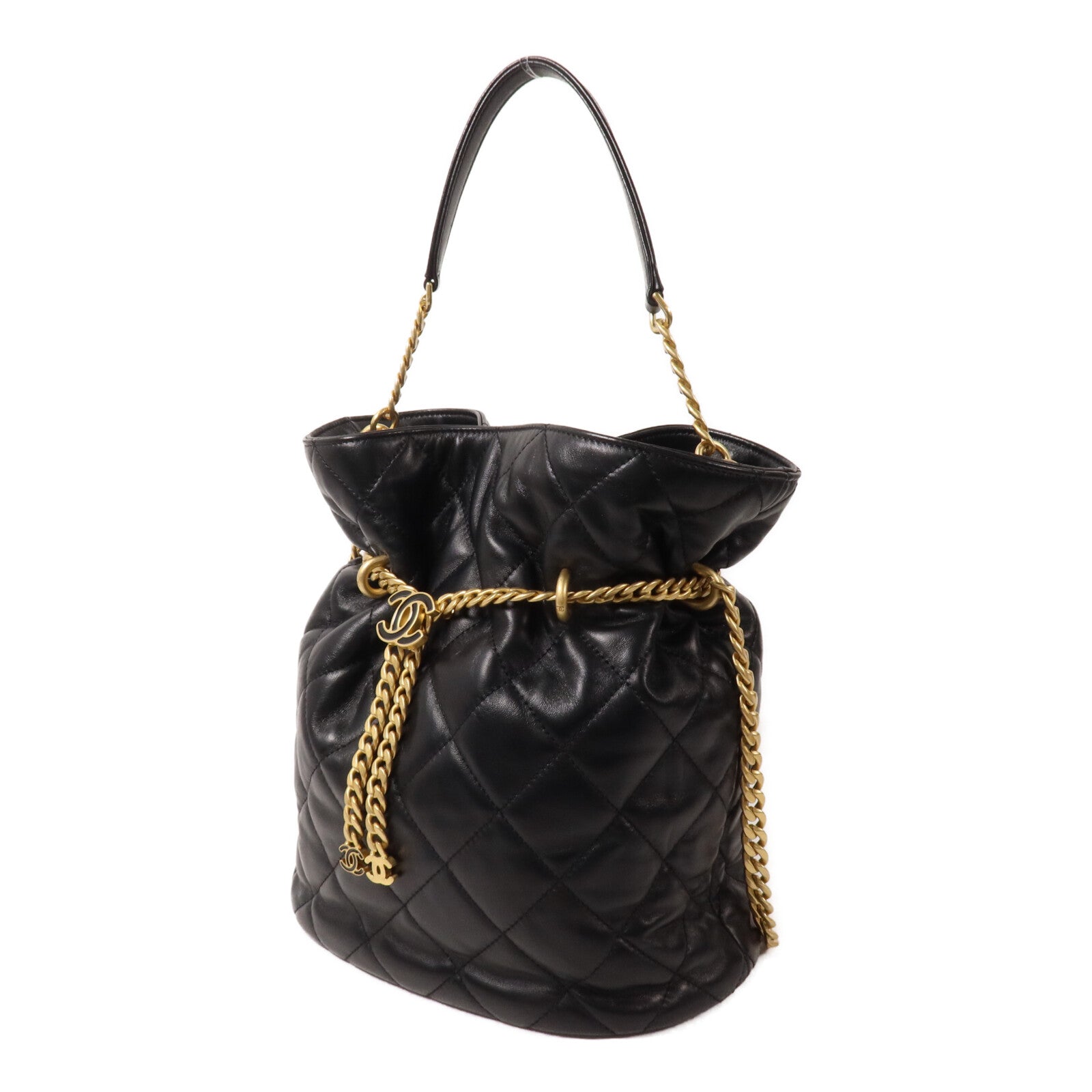 CHANEL 羊皮皮革Bucket Bag鏈帶手挽肩背兩用袋