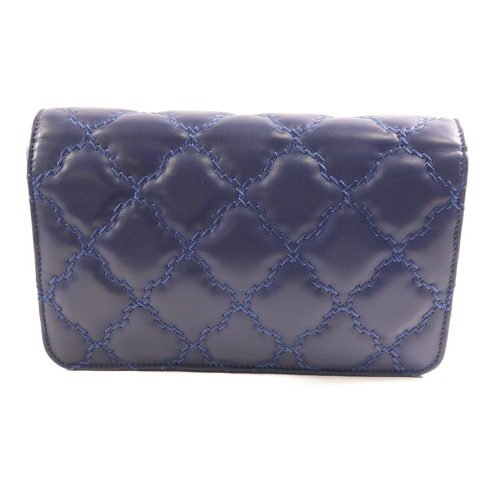 CHANEL CC SHW WOC Wallet On Chain Shoulder Bag Calfskin Leather Blue
