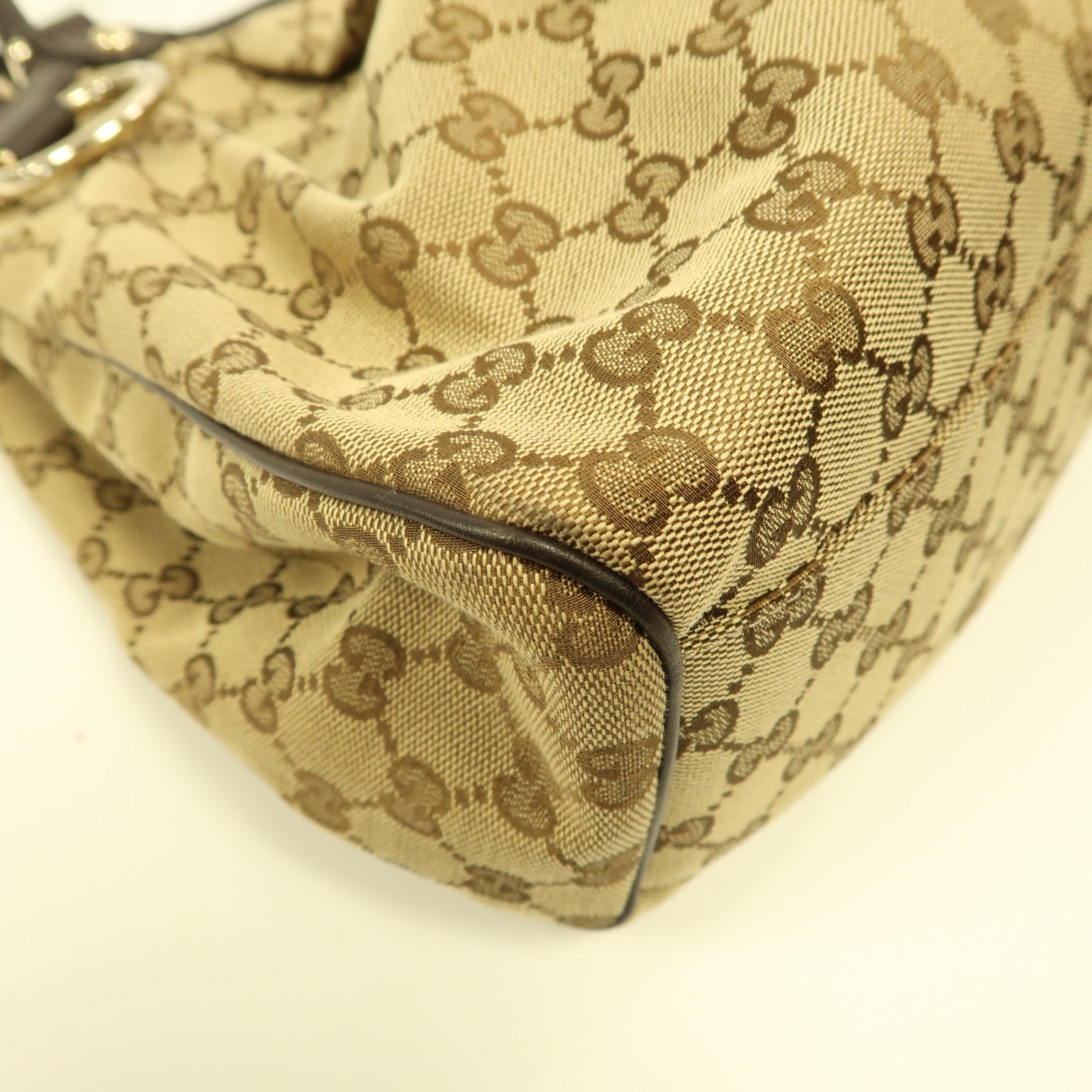 GUCCI 帆布Shoulder Bag金扣手挽袋啡色