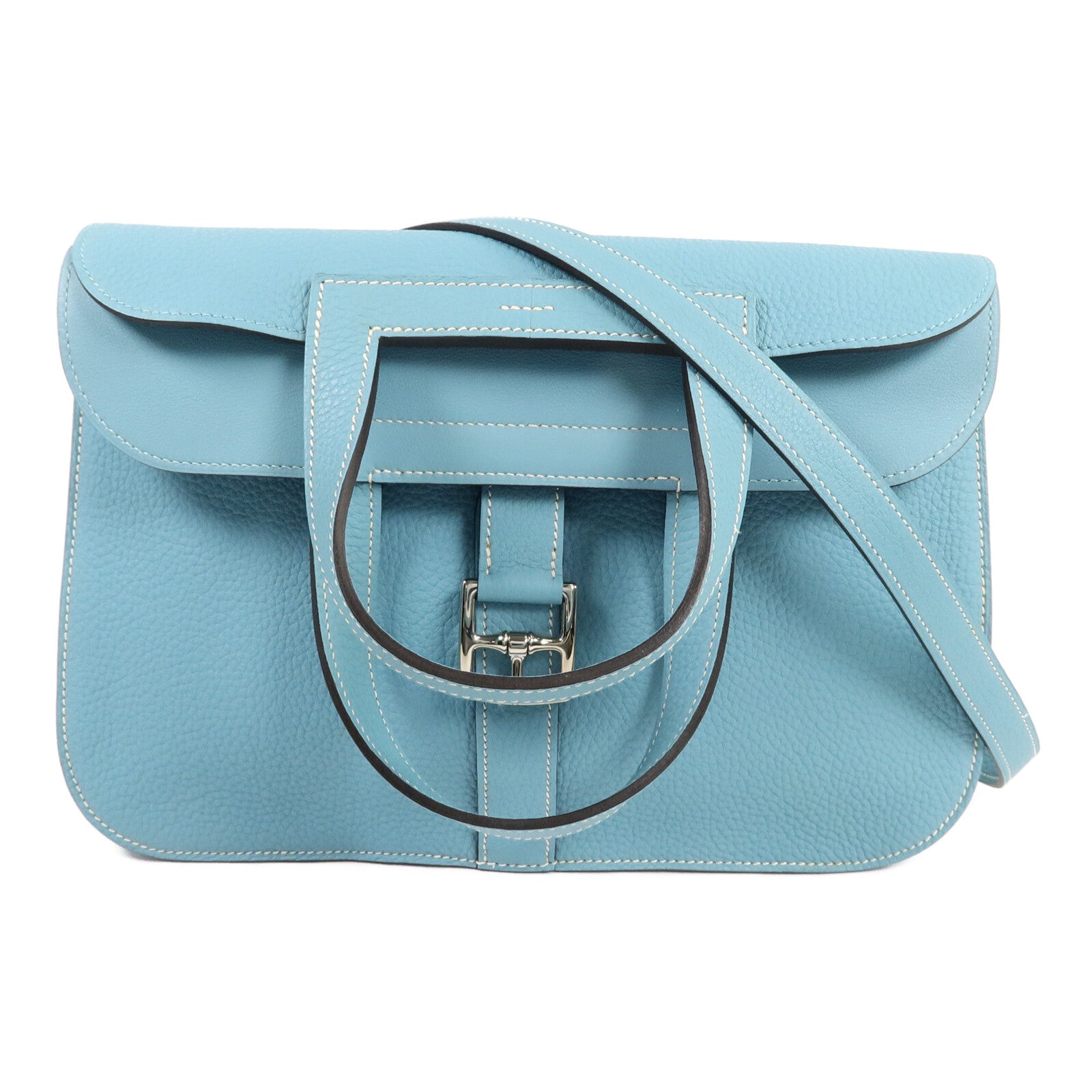HERMES Clemence皮革Halzan 31手挽肩背兩用袋Bleu Atoll