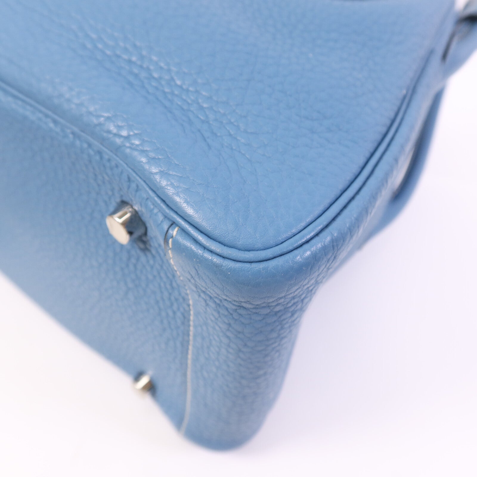 HERMES Clemence皮革Lindy 30銀扣手挽肩背兩用袋Bleu Jean