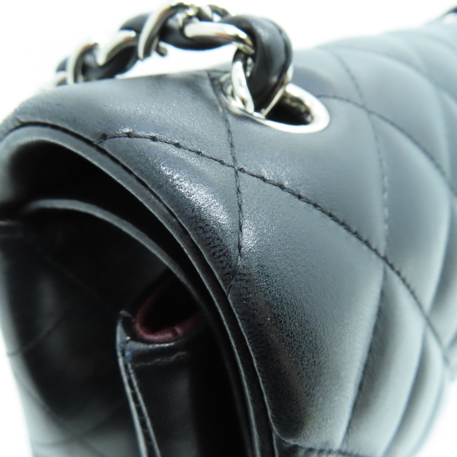 CHANEL 菱格羊皮皮革Classic Chain Shoulder银扣手挽肩背两用袋黑色