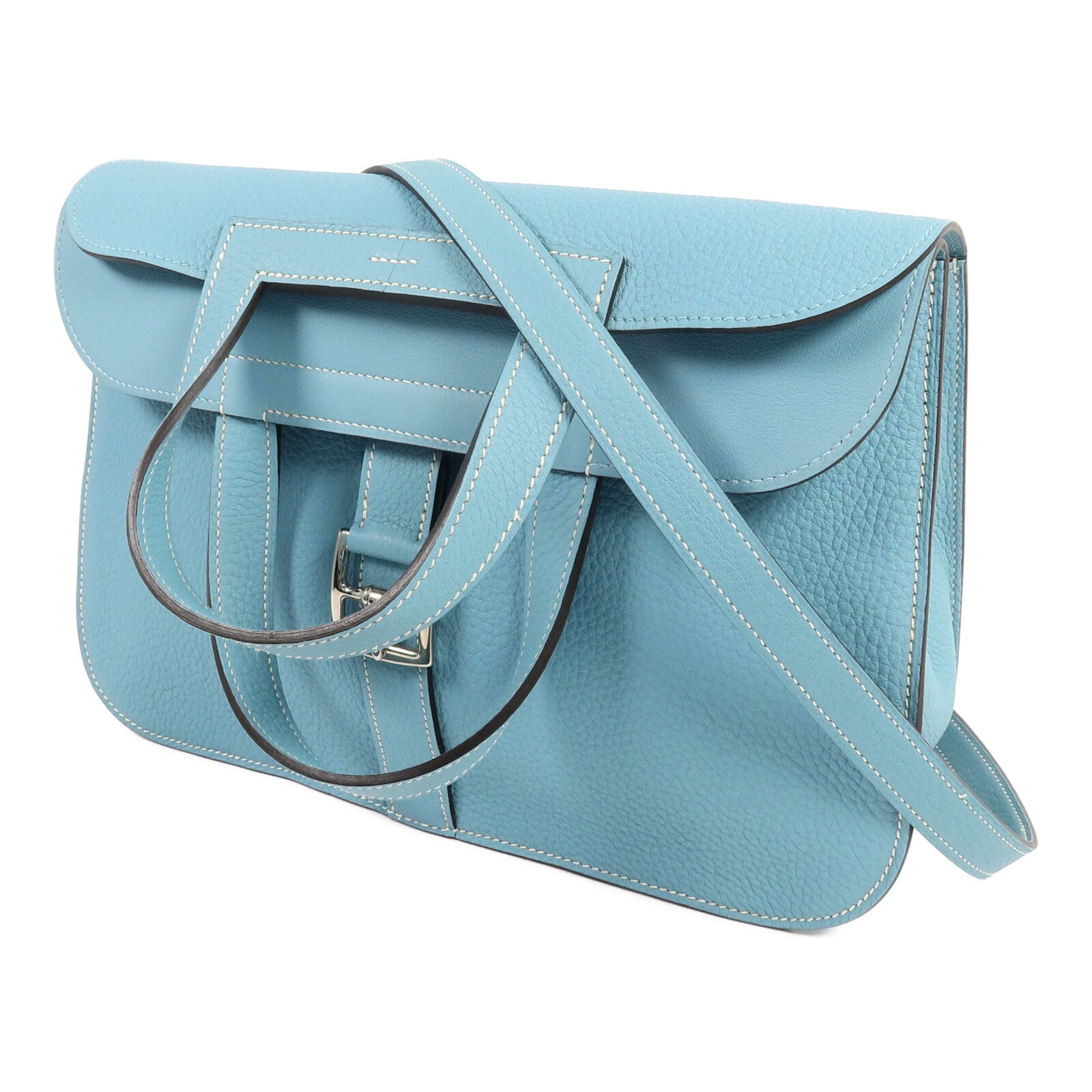 HERMES Clemence皮革Halzan 31手挽肩背兩用袋Bleu Atoll